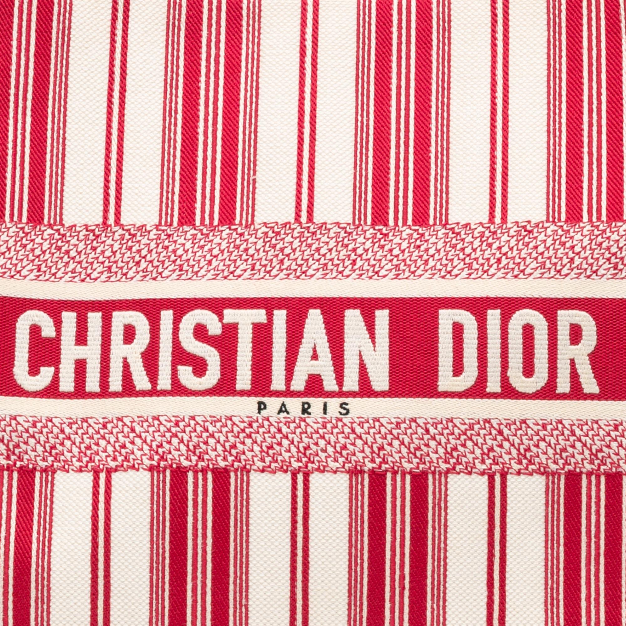 Dior Red Large Striped Book Tote