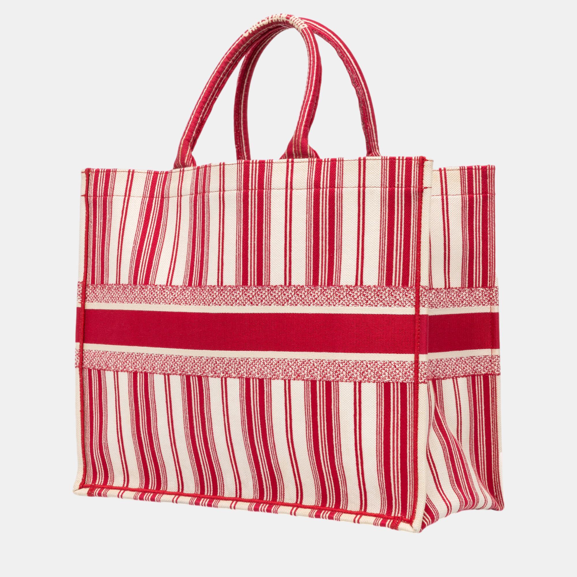 Dior Red Large Striped Book Tote