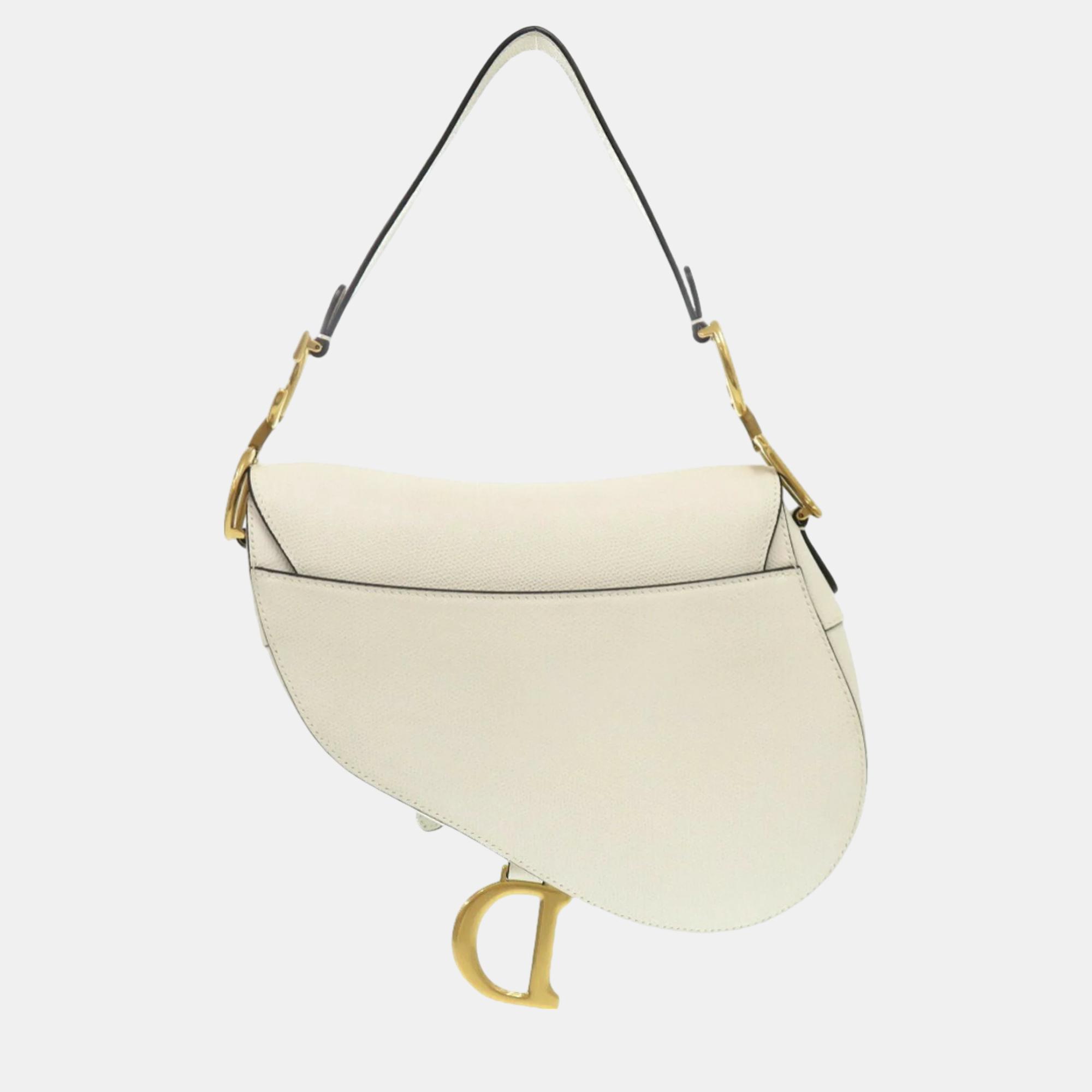 Christian Dior White Leather Saddle Bag