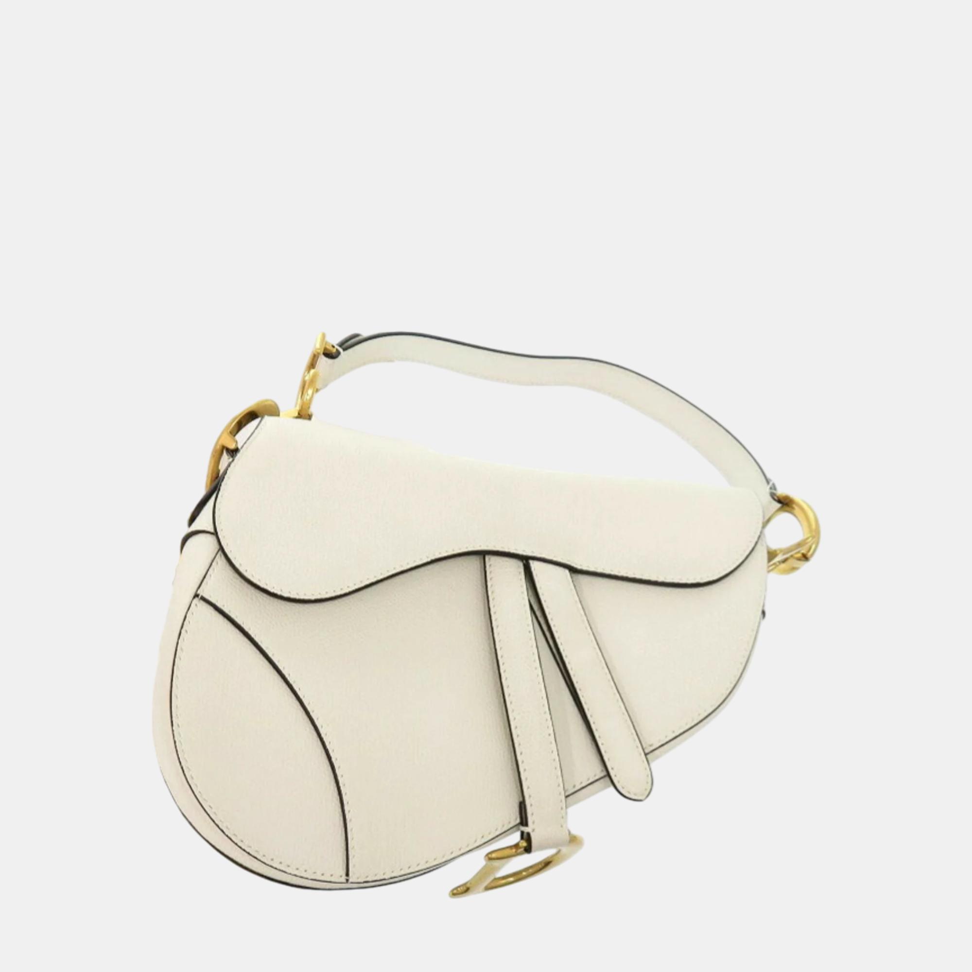 Christian Dior White Leather Saddle Bag