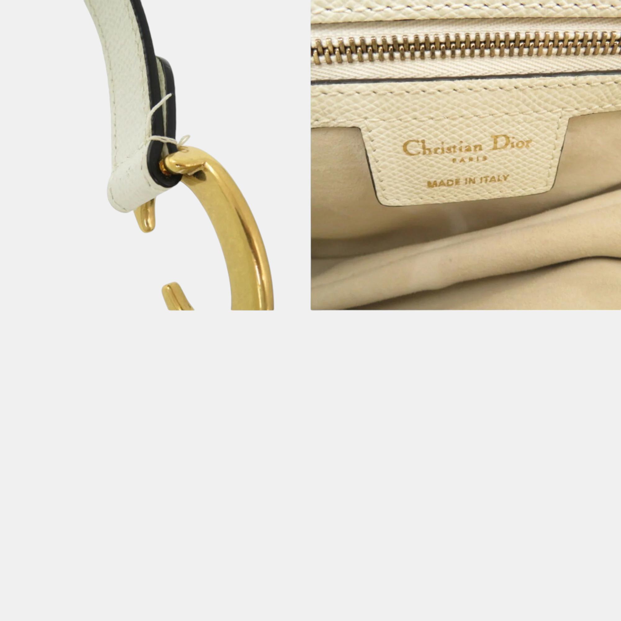 Christian Dior White Leather Saddle Bag