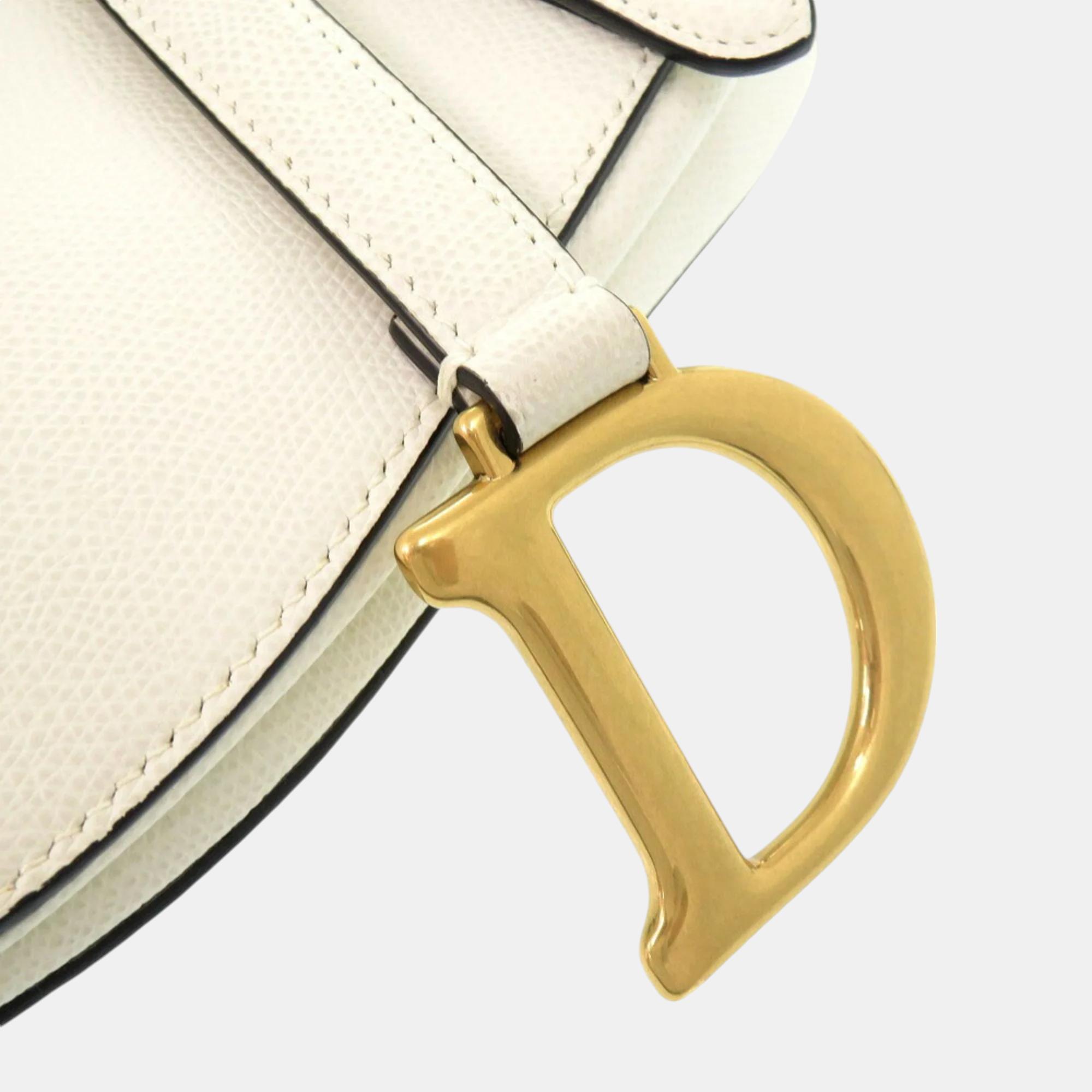 Christian Dior White Leather Saddle Bag