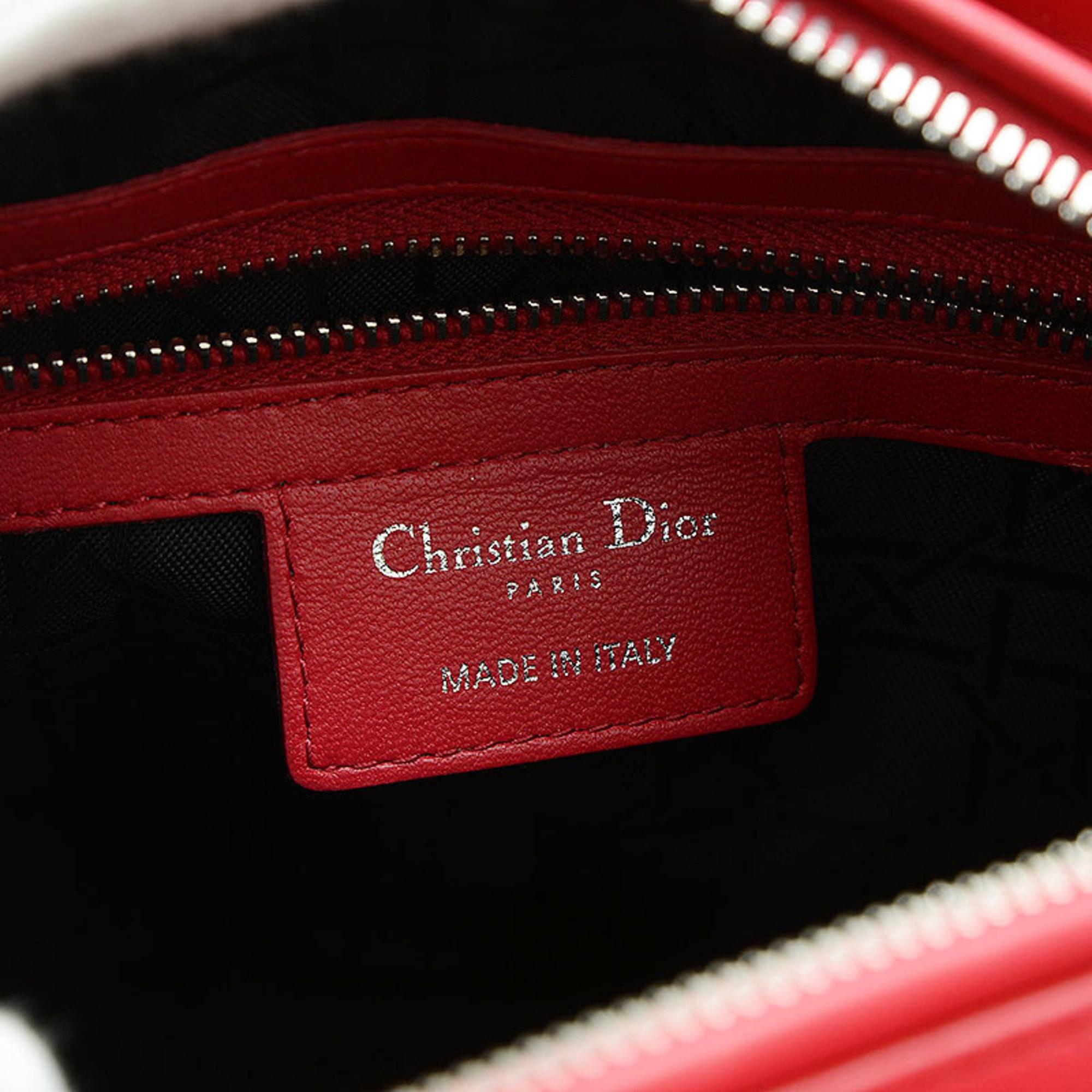 Christian Dior Red Lambskin Dior Lady Cannage Medium Bag