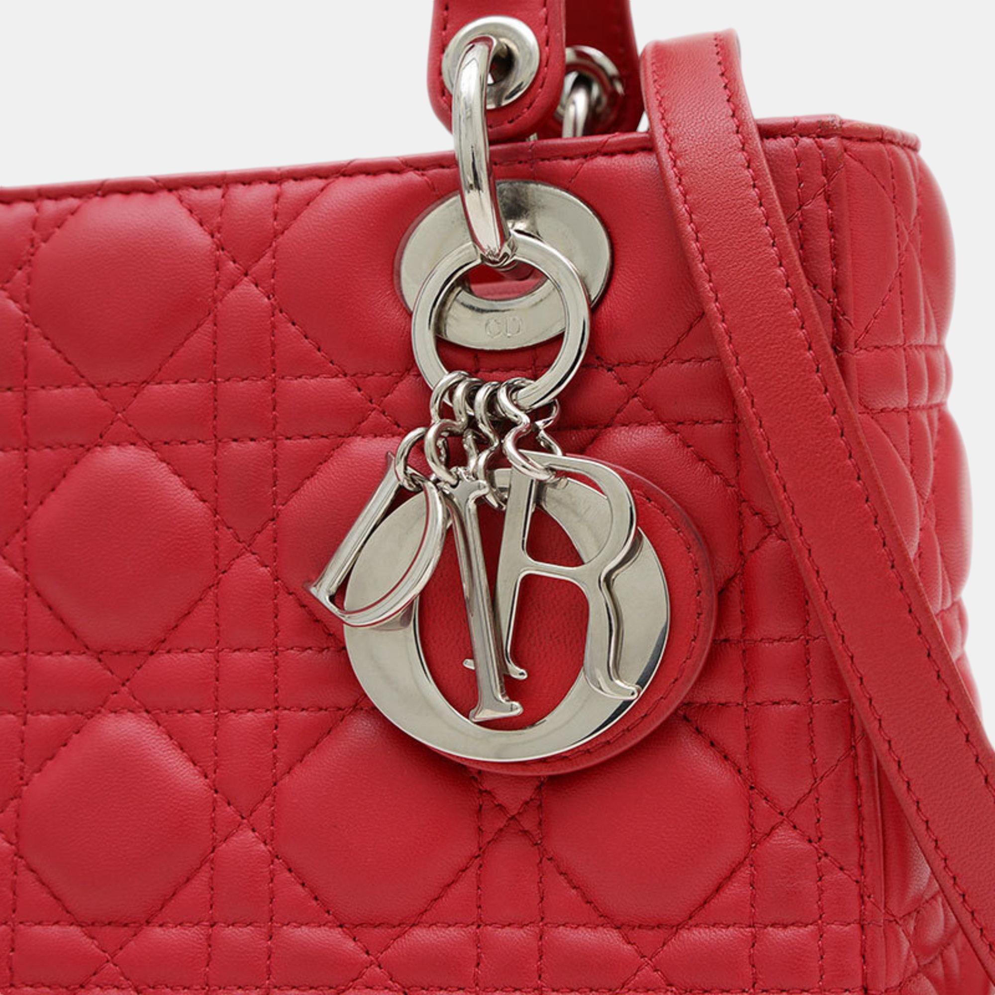 Christian Dior Red Lambskin Dior Lady Cannage Medium Bag