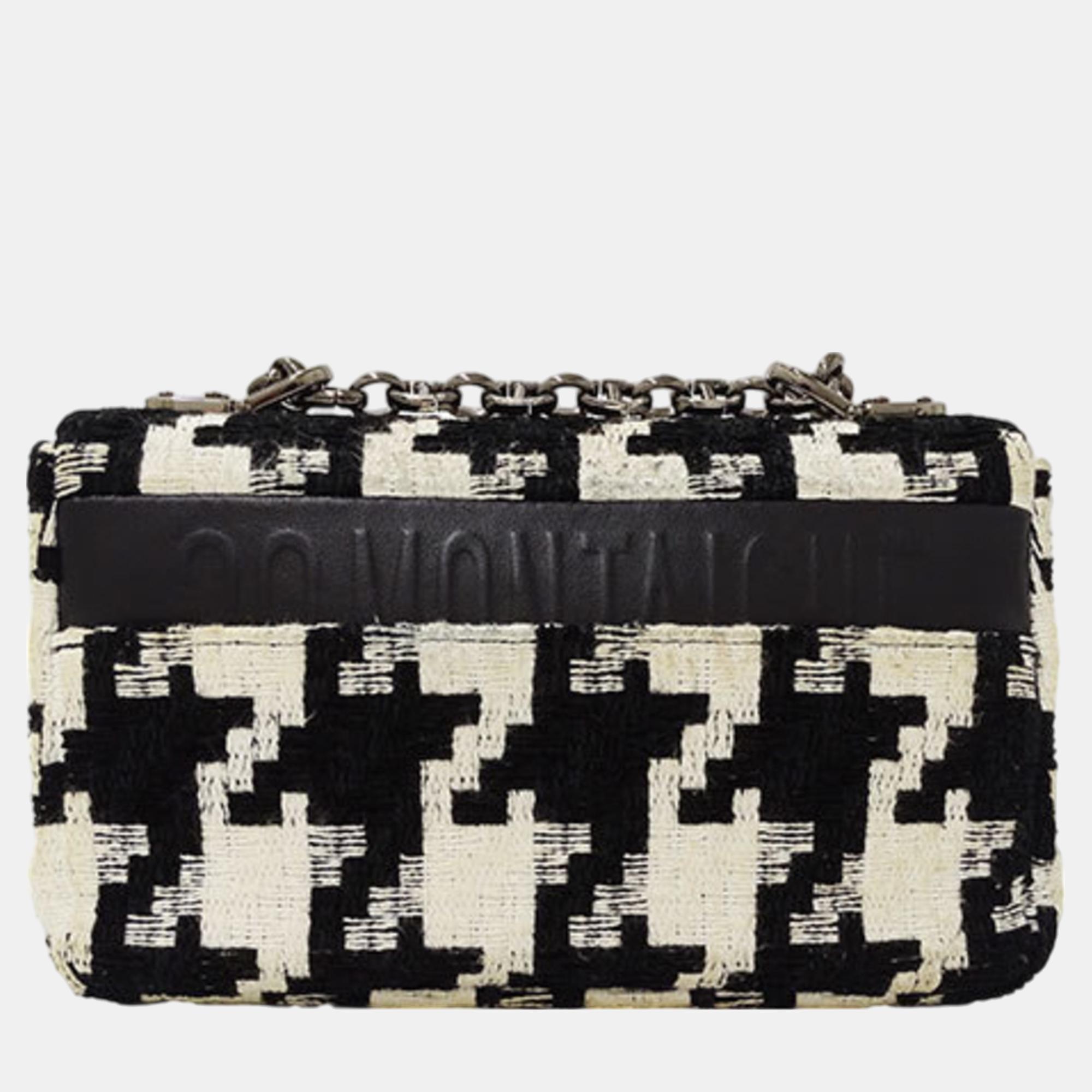 Christian Dior Black White Houndstooth Canvas Dior Karos Small Chain Bag