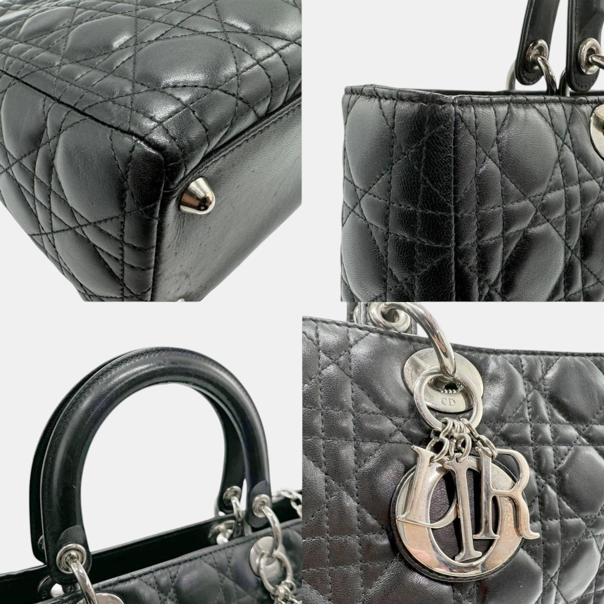 Christian Dior Black Silver Leather Lady Handbag