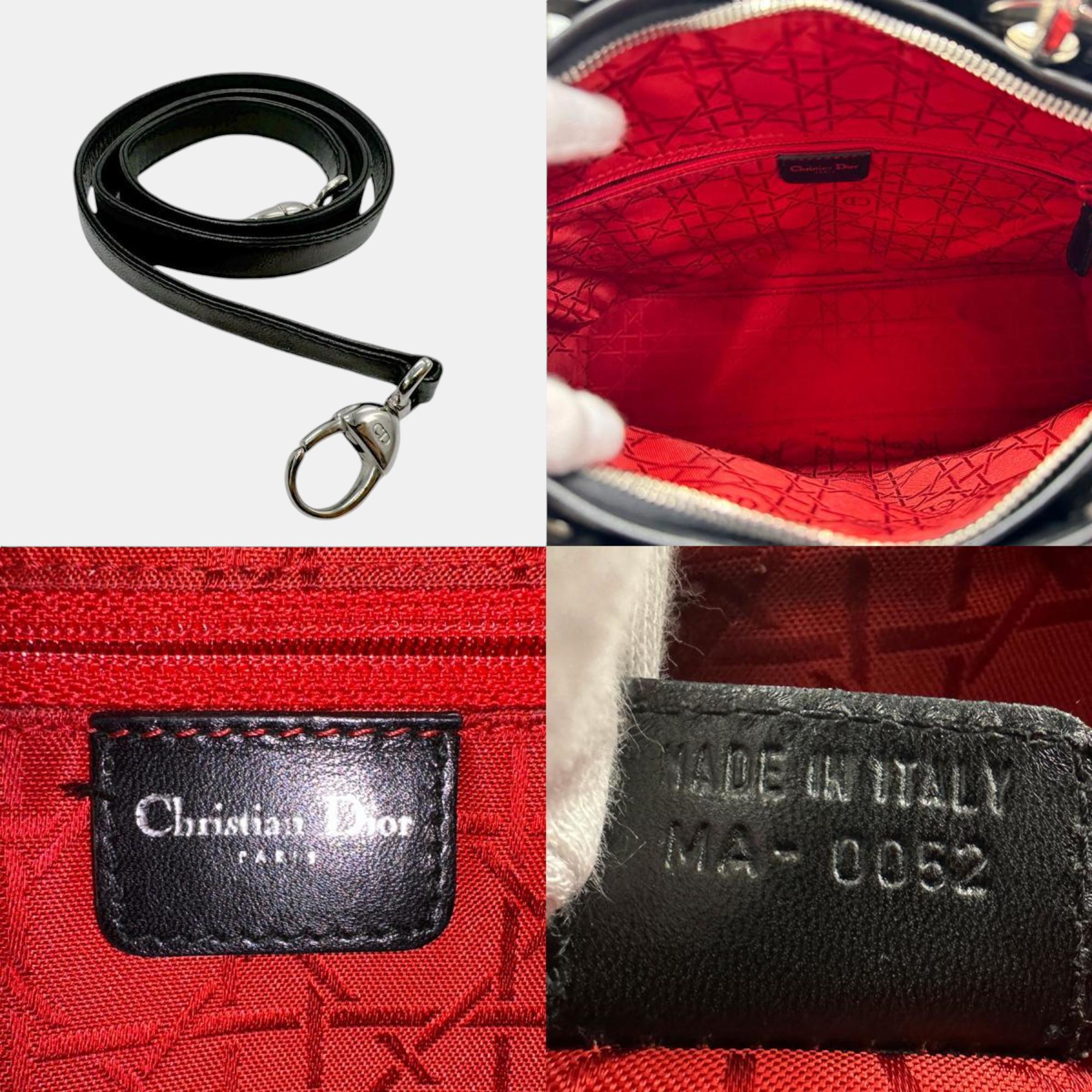 Christian Dior Black Silver Leather Lady Handbag