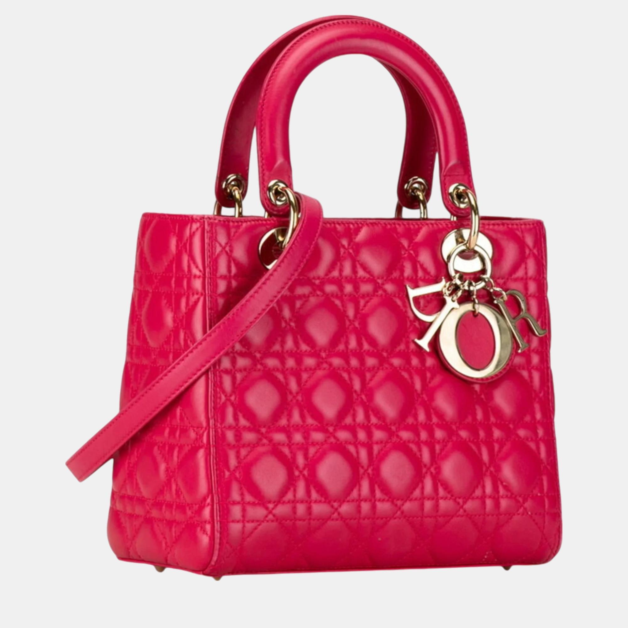 Christian Dior Pink Leather Dior Cannage Lady Handbag