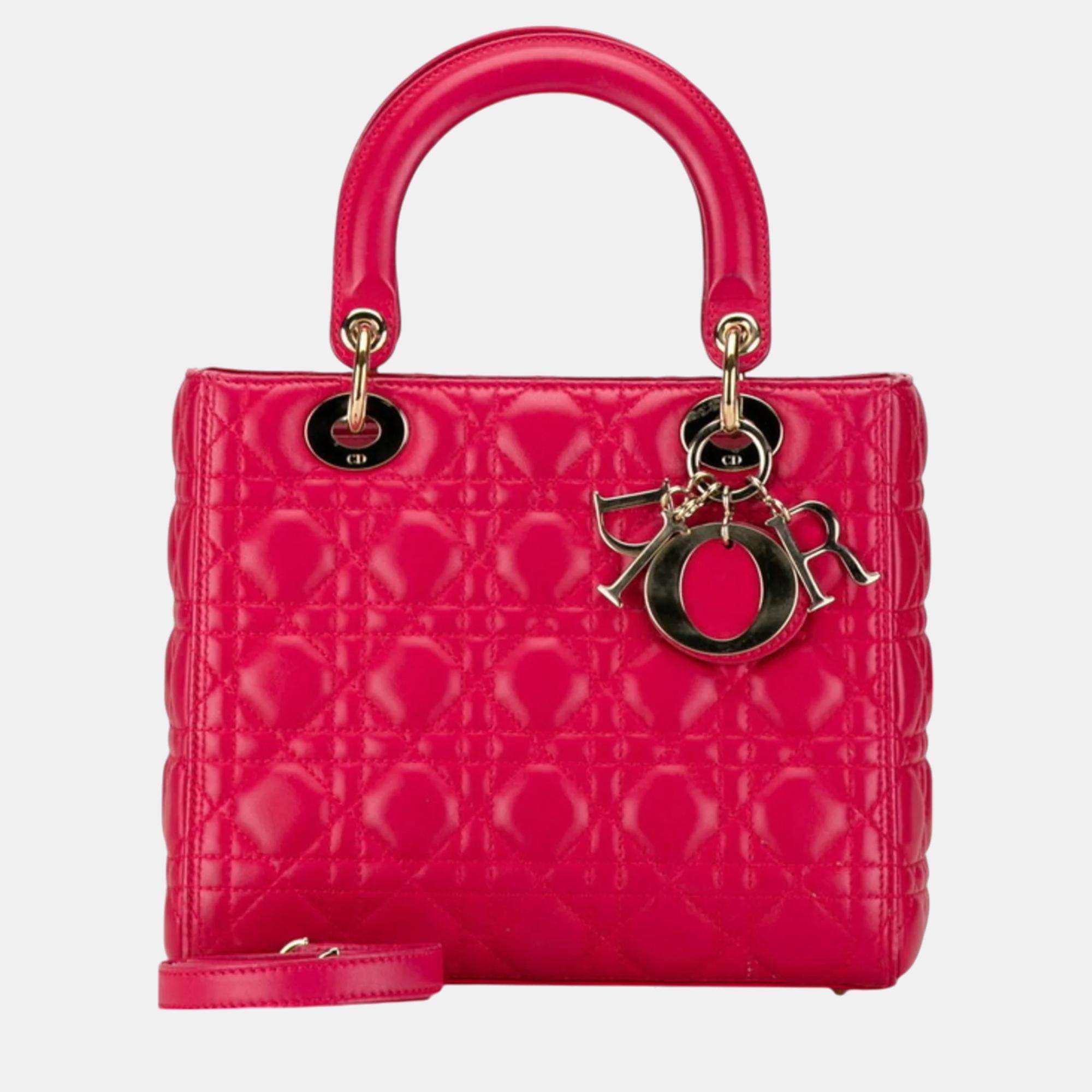 Christian Dior Pink Leather Dior Cannage Lady Handbag