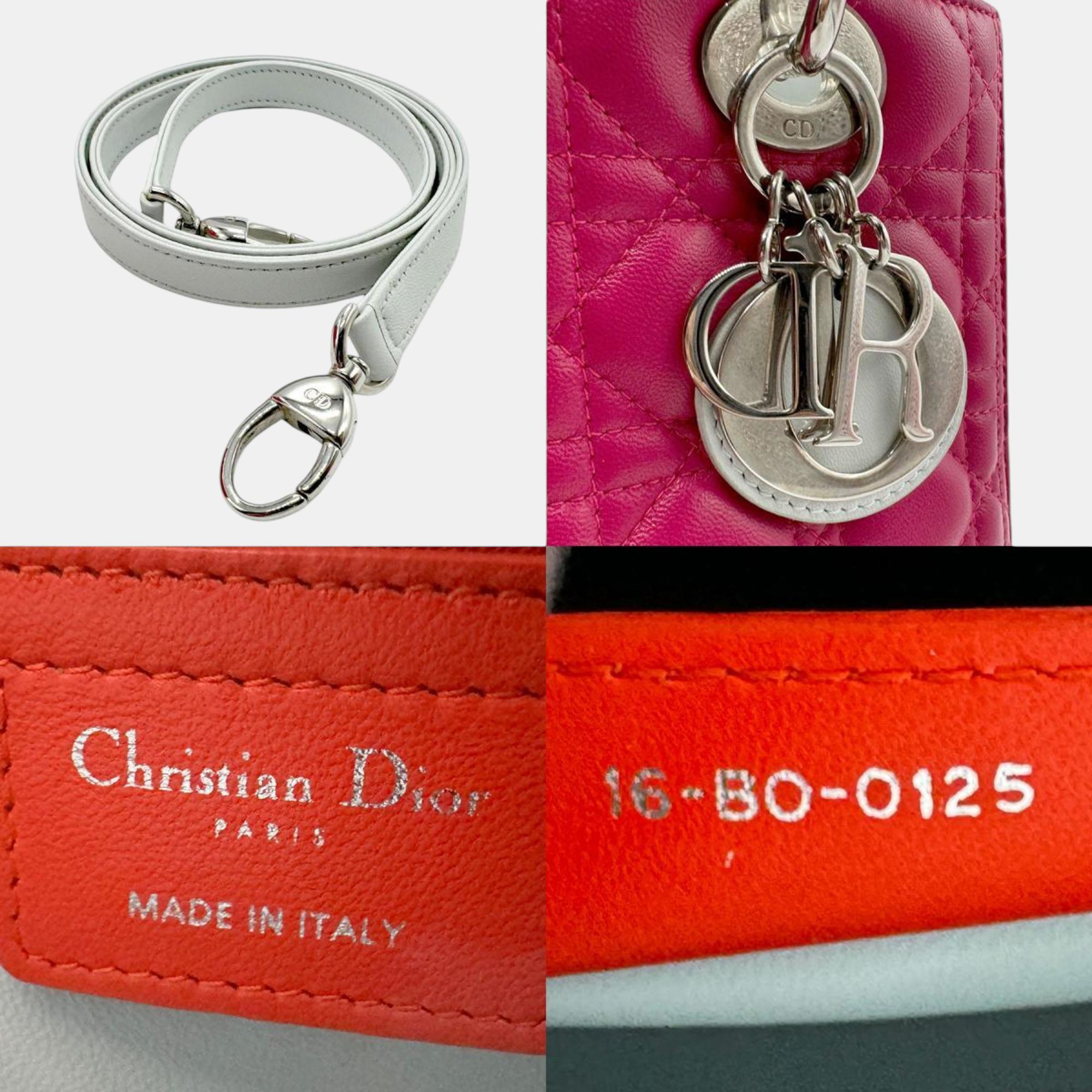 Christian Dior Lady Leather Magenta White Orange Silver Handbag