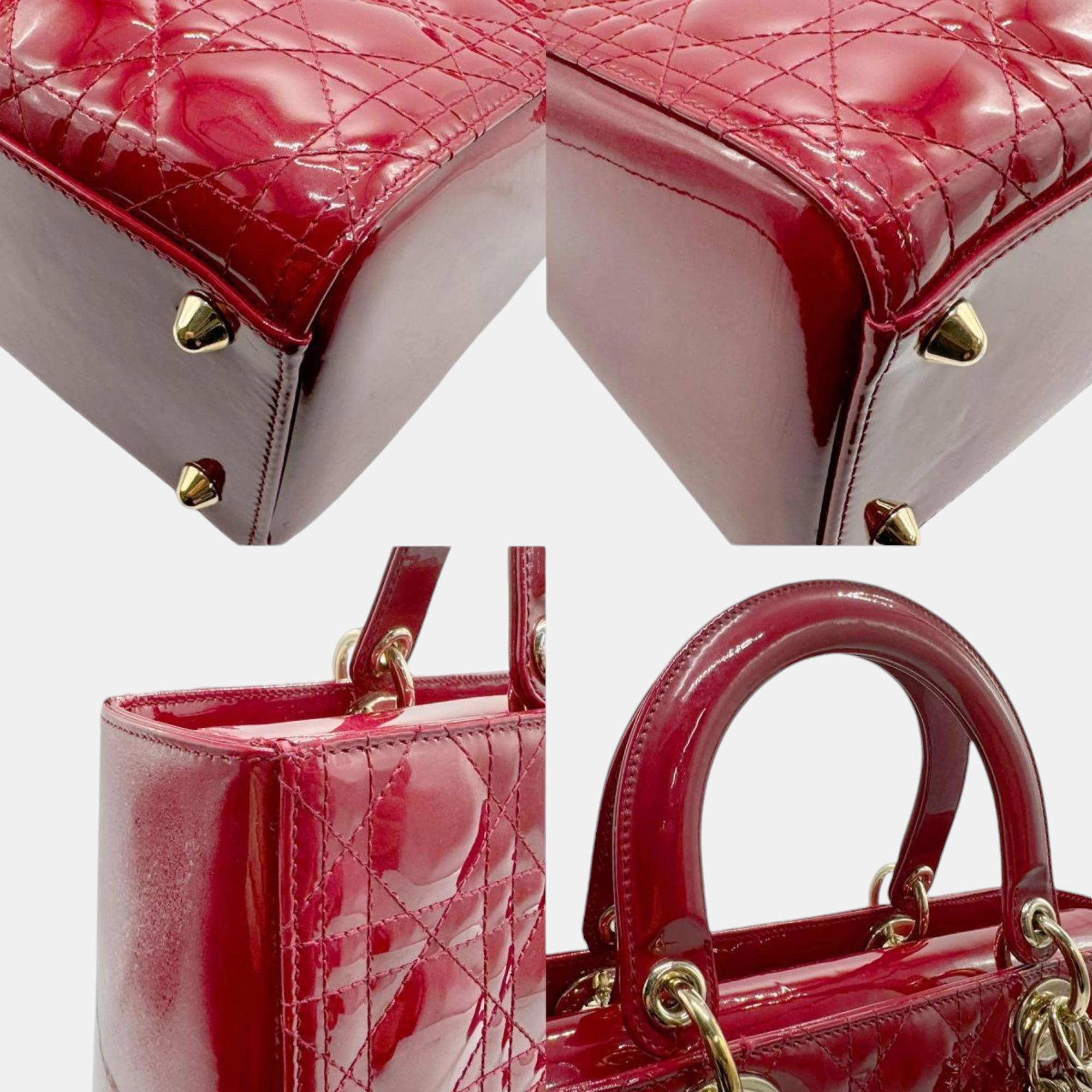 Christian Dior Lady Patent Leather Red Gold Handbag