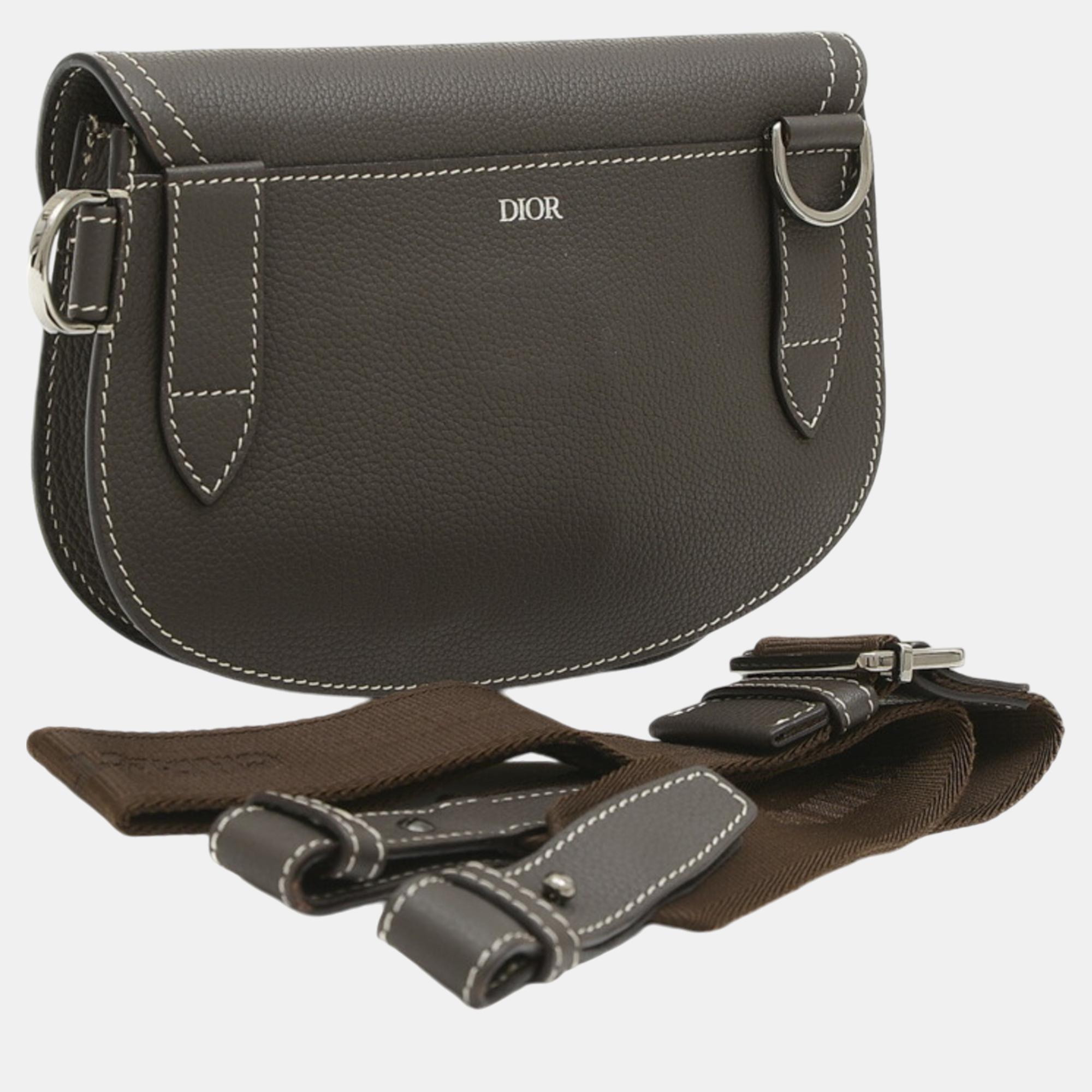 Christian Dior Leather Grey Dior Saddle Bag