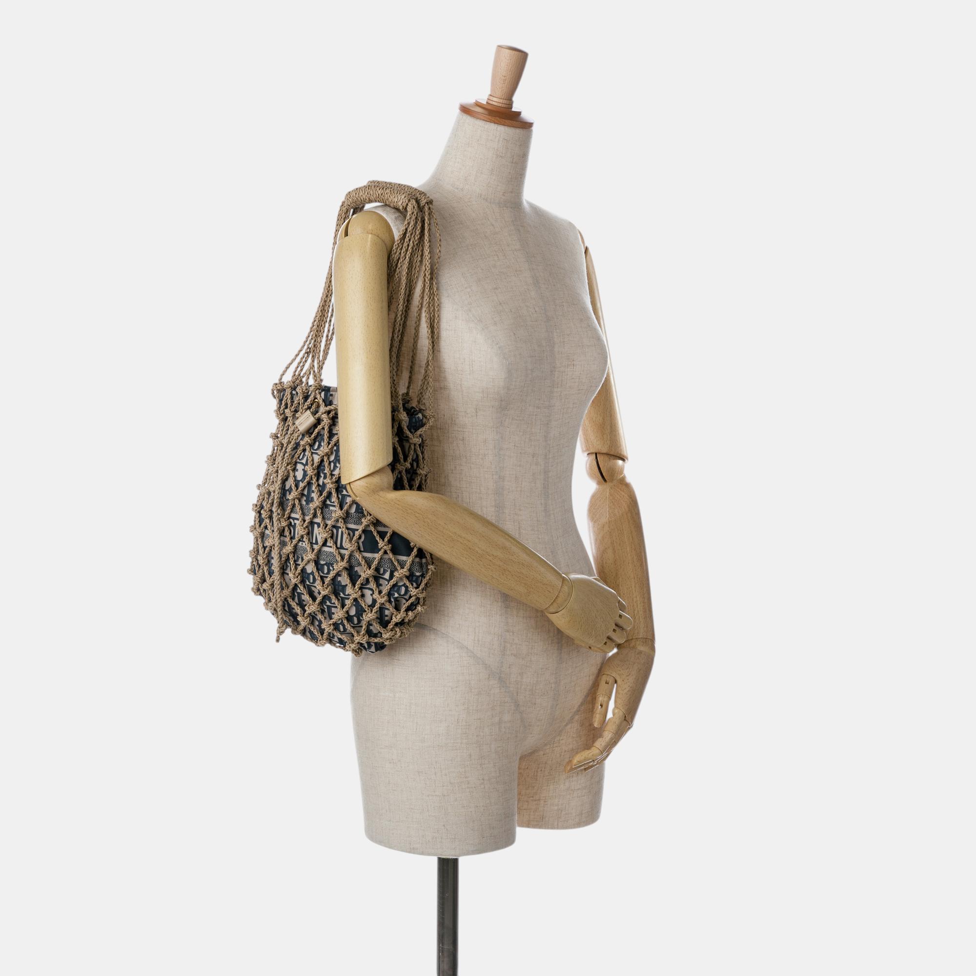 Dior Beige/Brown Woven Rope And Oblique Technical Fabric Net Bag