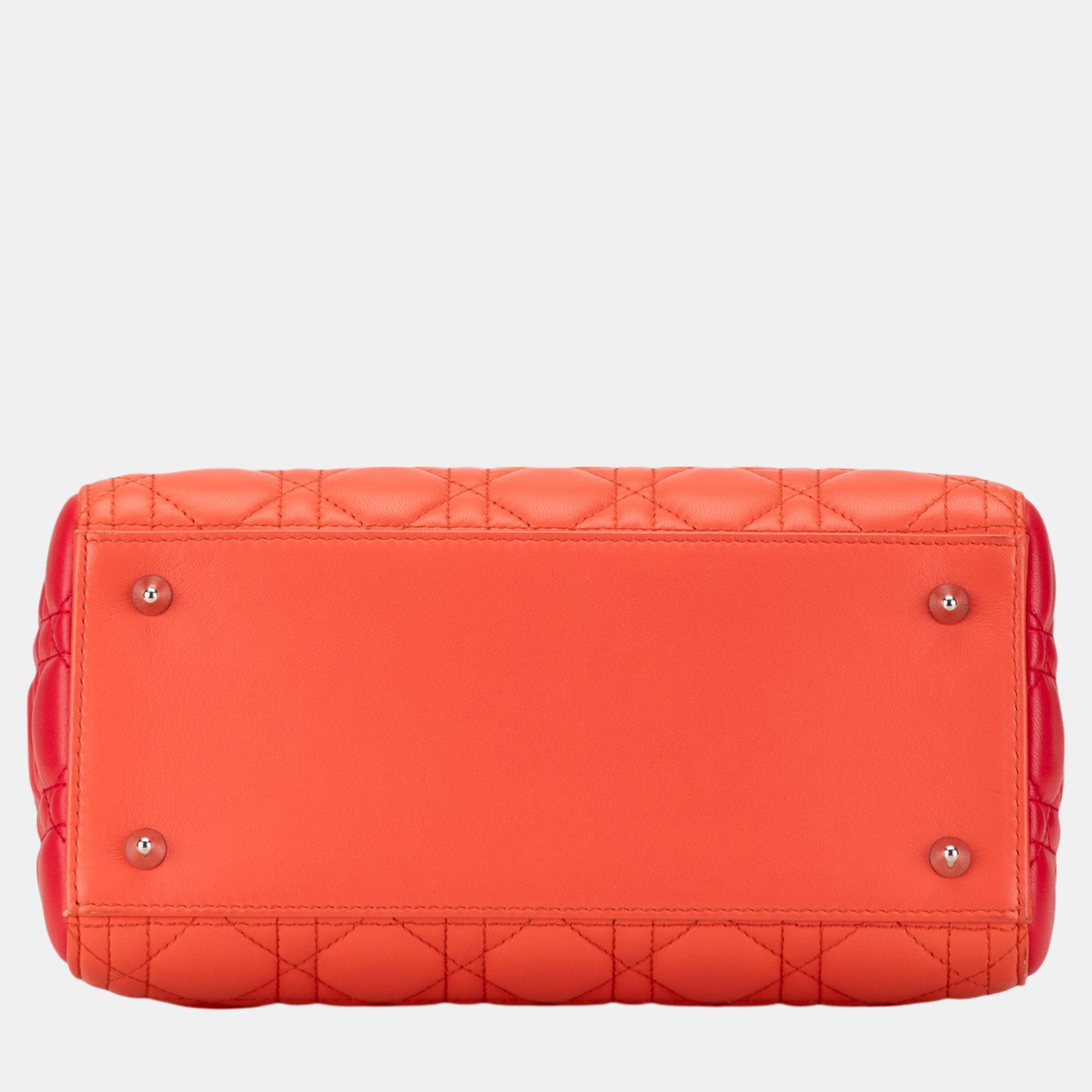 Dior Orange Medium Bicolor Lambskin Cannage Lady Dior