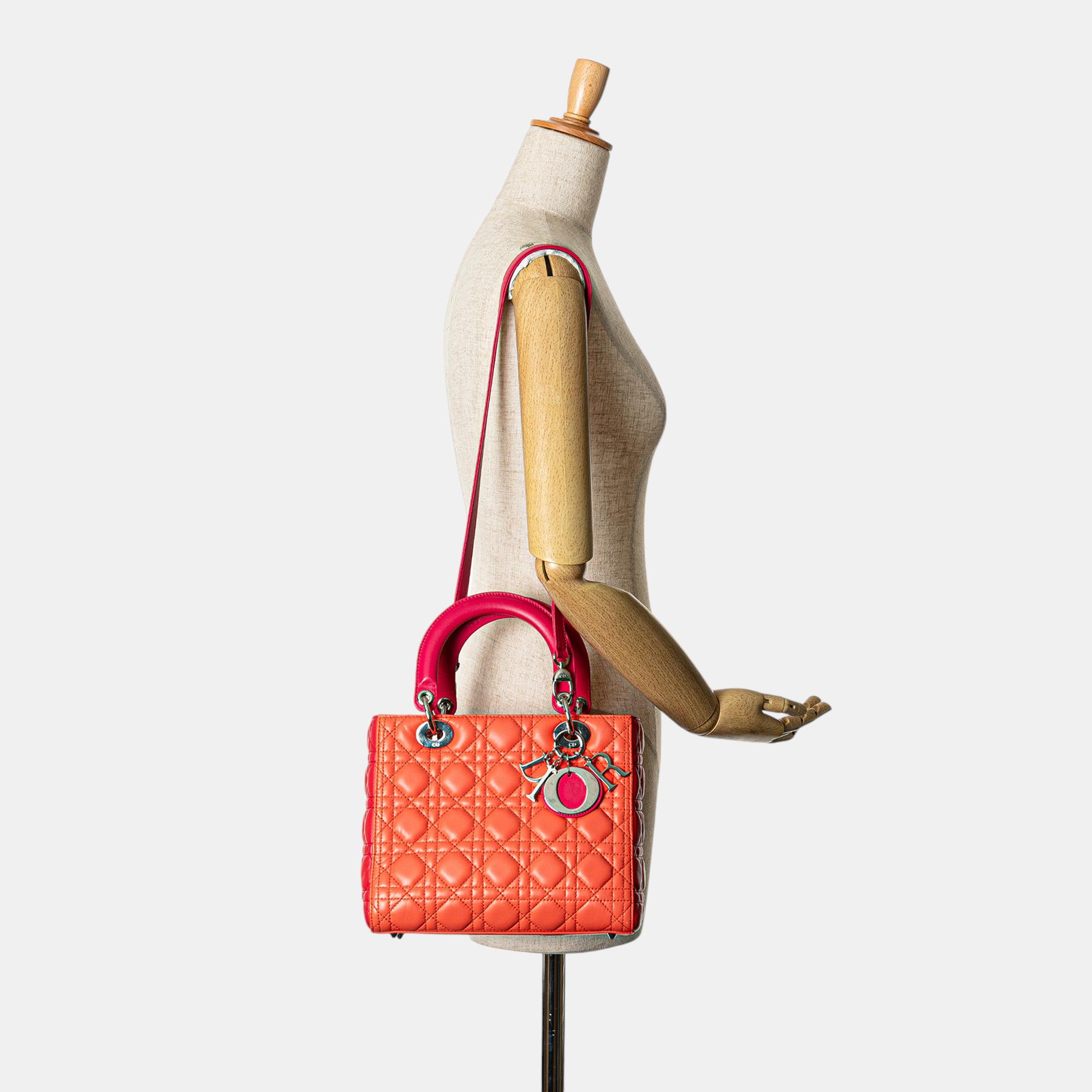 Dior Orange Medium Bicolor Lambskin Cannage Lady Dior