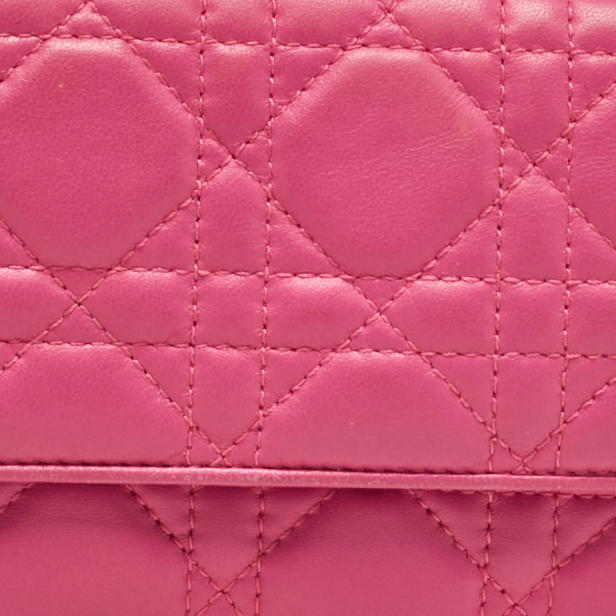 Dior Pink Cannage Leather Lady Dior Wallet On Chain