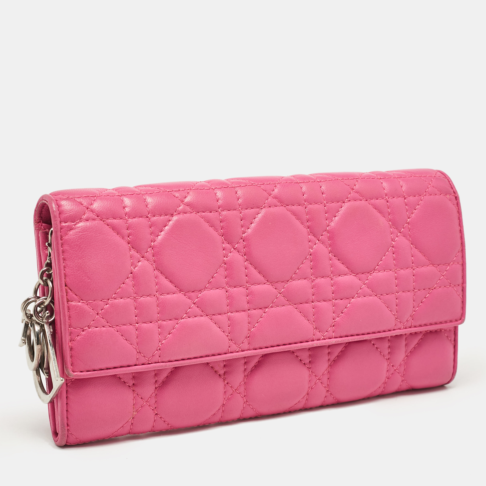 Dior Pink Cannage Leather Lady Dior Wallet On Chain