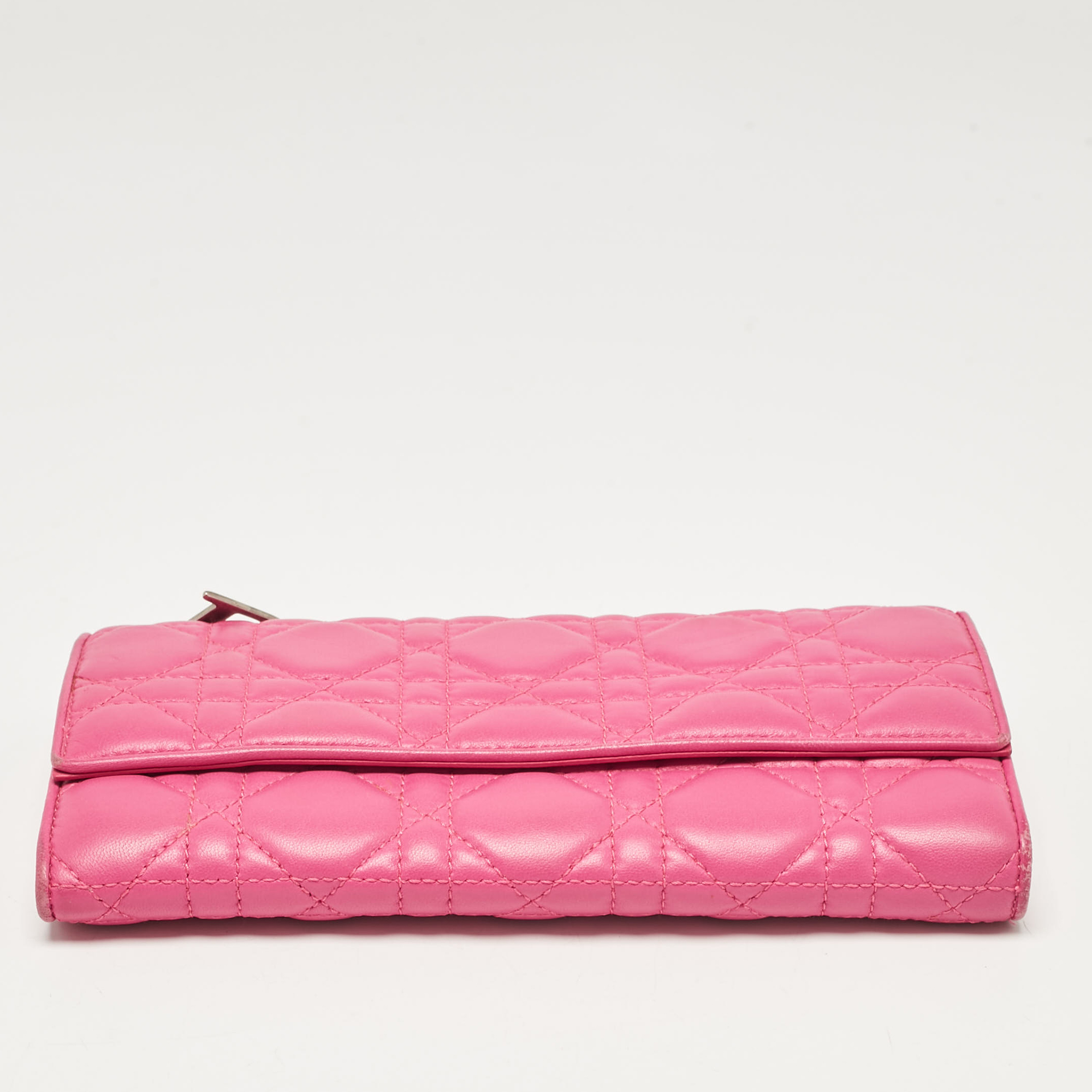 Dior Pink Cannage Leather Lady Dior Wallet On Chain