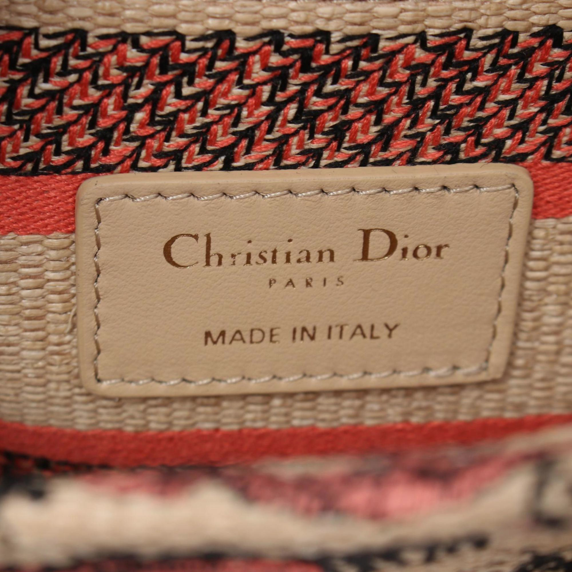 Christian Dior Beige Red Canvas Dior LADY D-LITE Medium Handbag