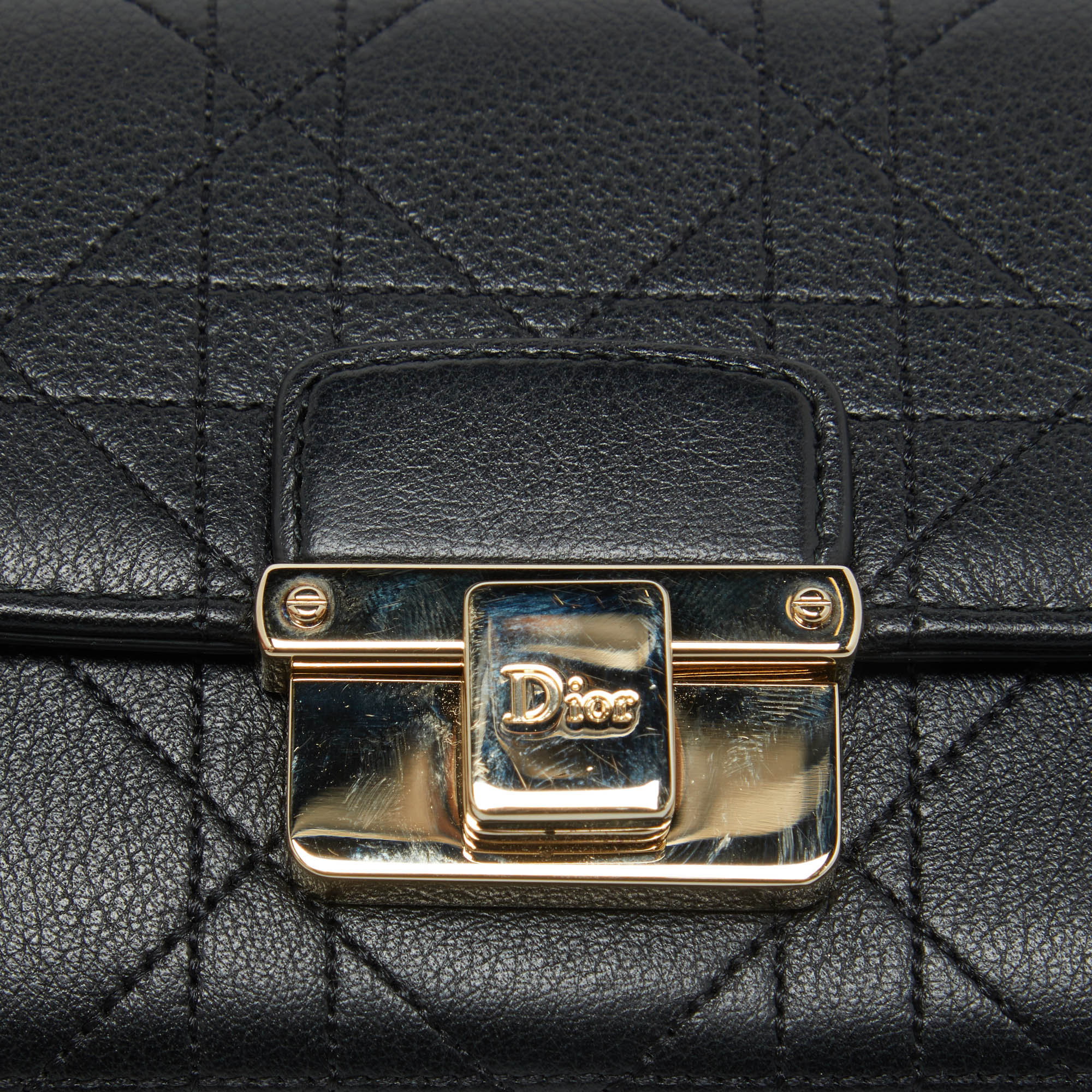 Dior Black Cannage Leather Rendezvous Wallet On Chain