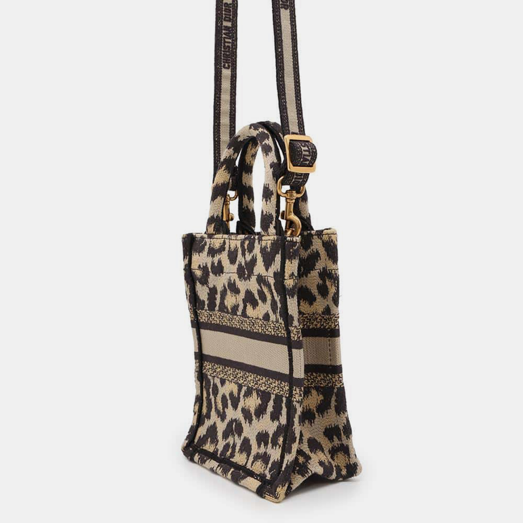 Dior Beige/Black Canvas Leopard Book Tote Mini Vertical Bag