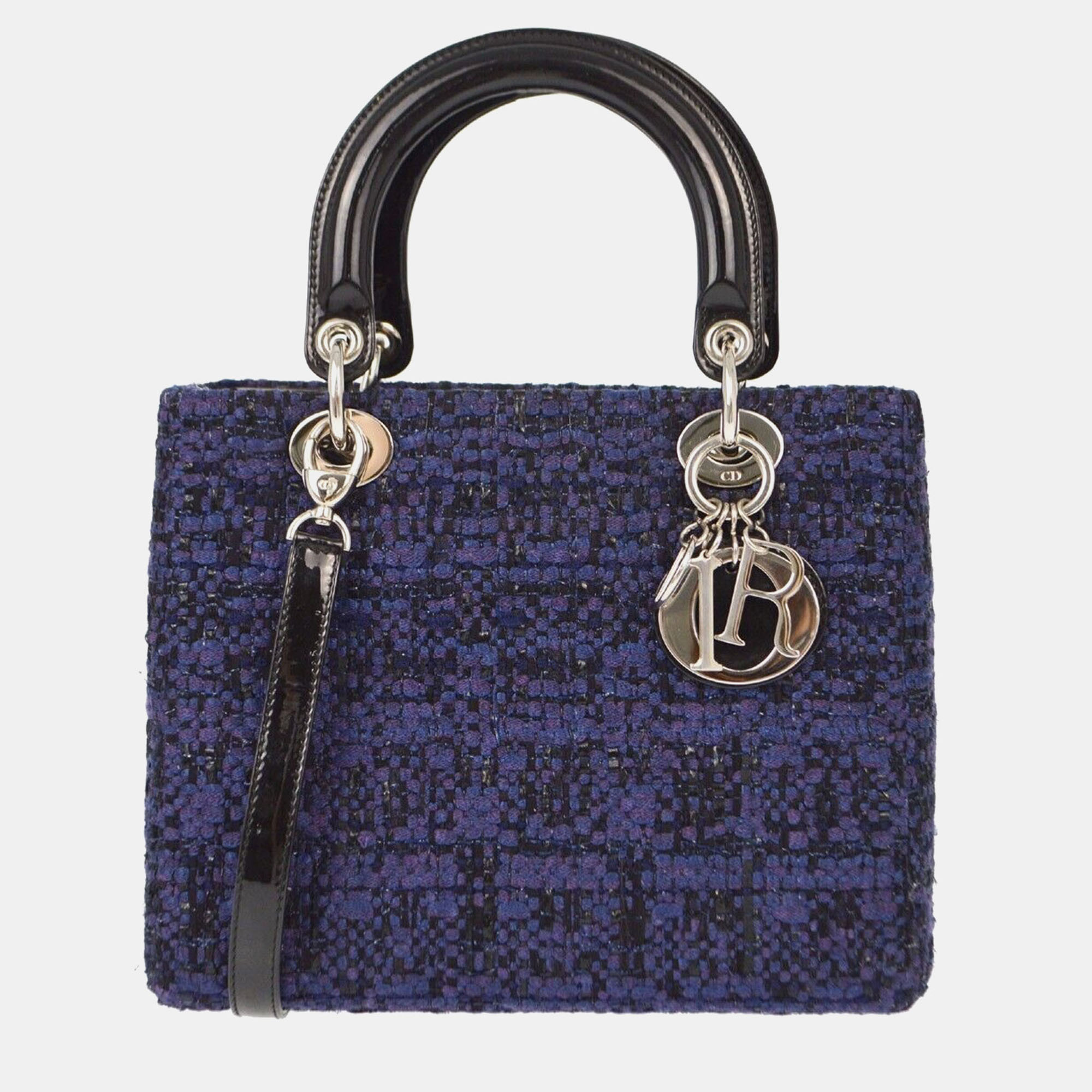 Christian Dior Navy and Black Tweed Lady Dior Handbag