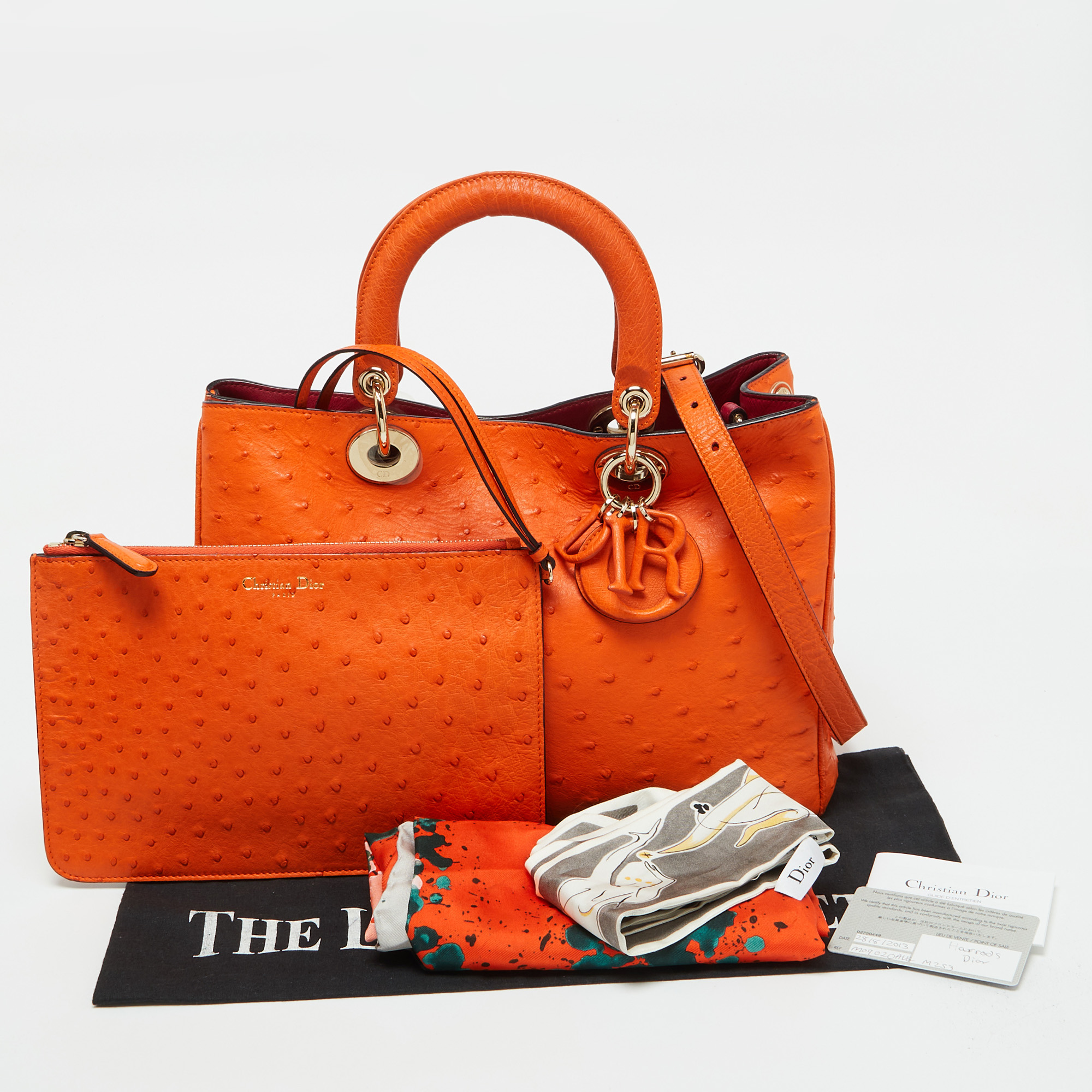 Dior Orange Ostrich Medium Diorissimo Shopper Tote