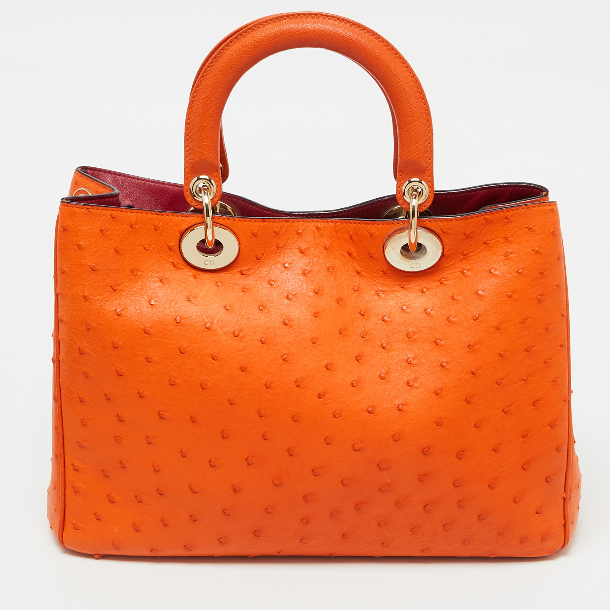 Dior Orange Ostrich Medium Diorissimo Shopper Tote