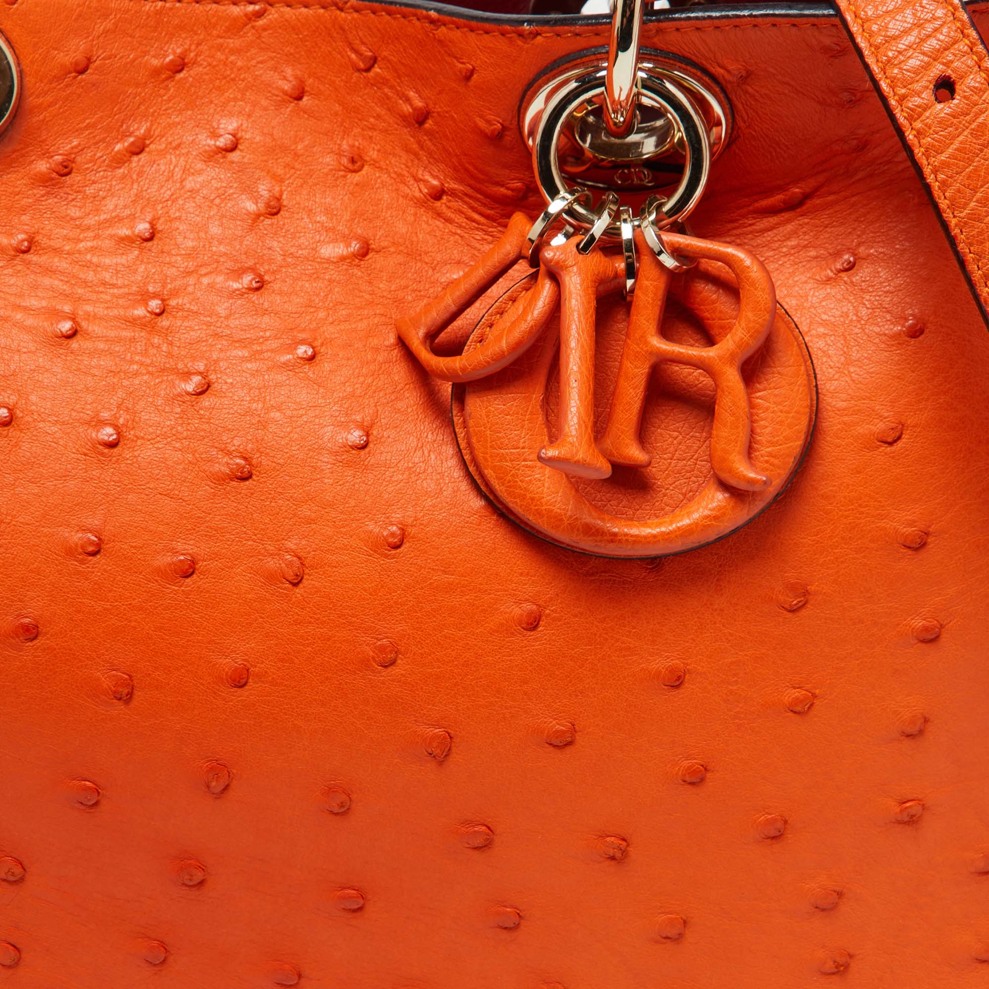 Dior Orange Ostrich Medium Diorissimo Shopper Tote