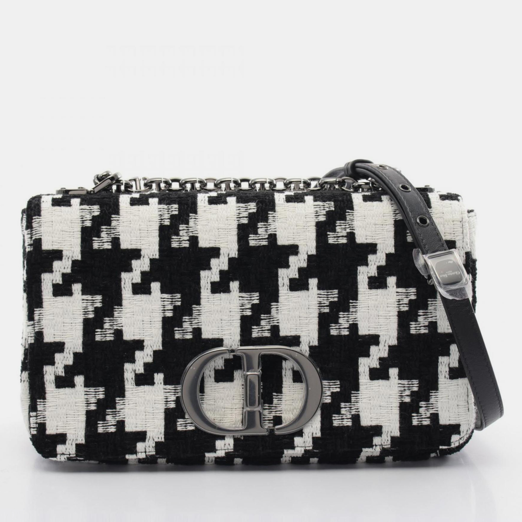 Christian Dior Black White Fabric Dior CARO Medium Shoulder Bag