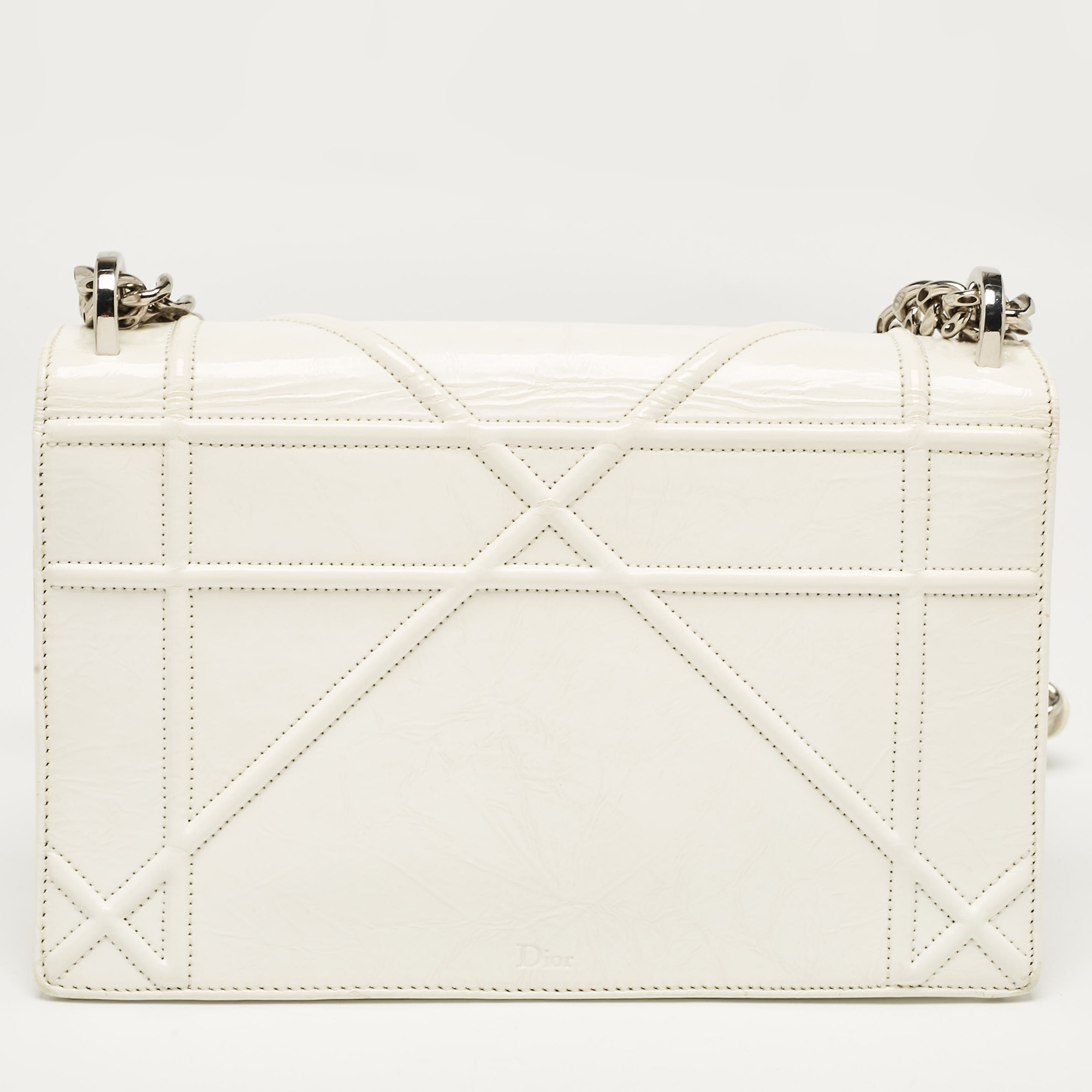 Dior White Crinkled Patent Leather Medium Diorama Shoulder Bag