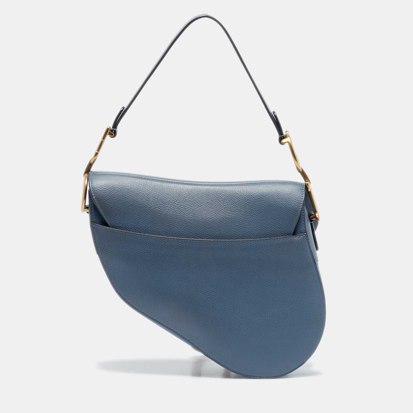 Dior Blue Leather Saddle Bag