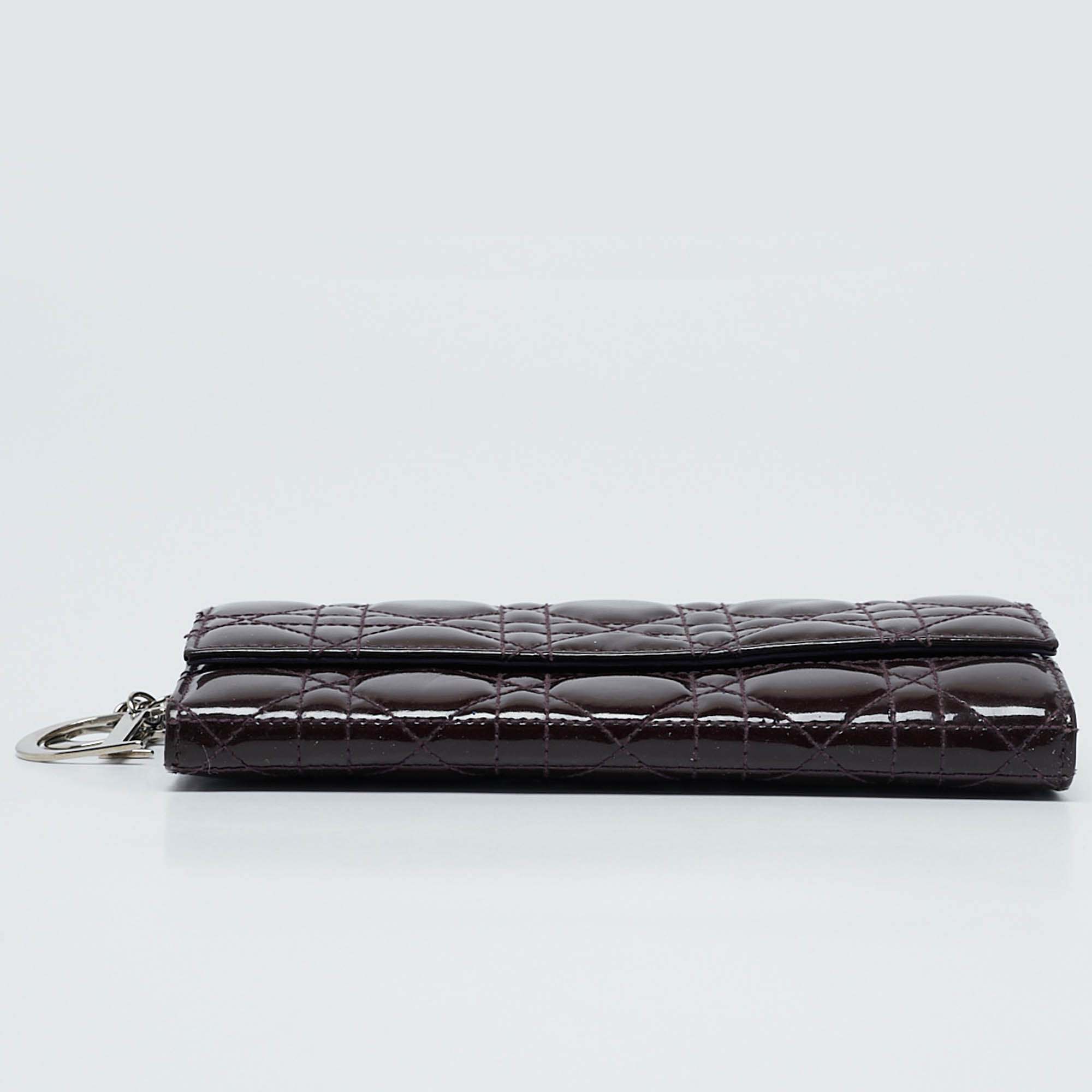 Dior Purple Cannage Patent Leather Lady Dior Wallet On Chain