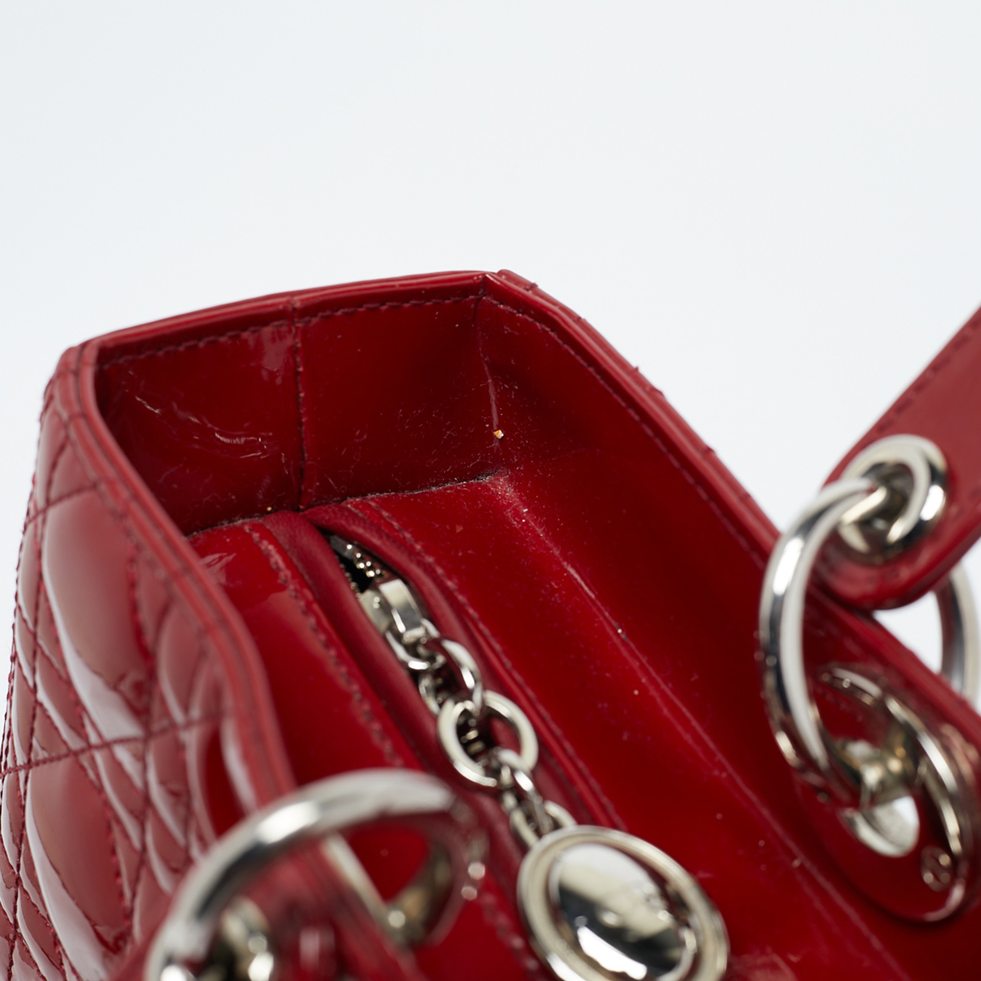 Dior Red Cannage Patent Leather Large Lady Dior Tote