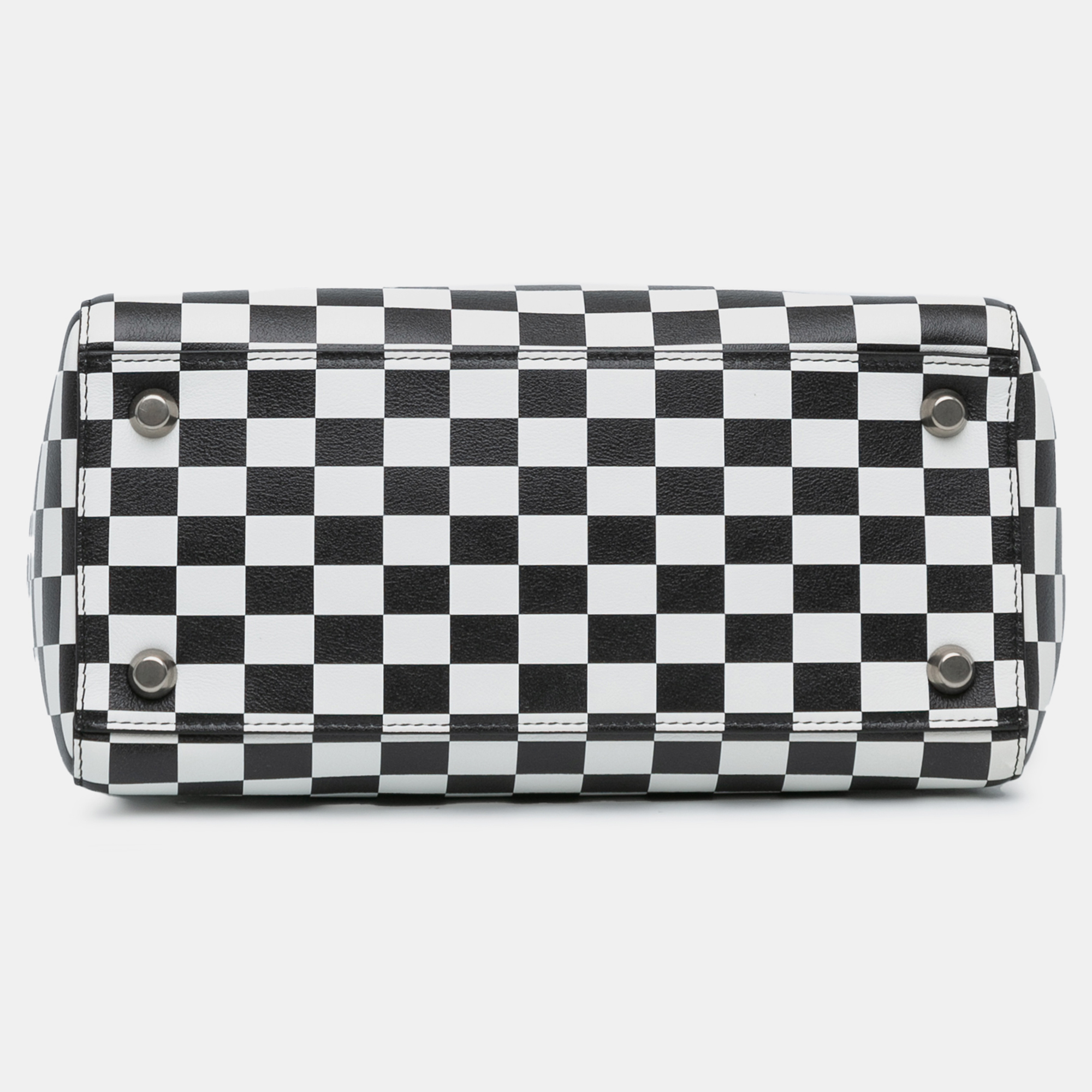 Dior Black White Calf Leather Medium Checkered Lady Dior Bag