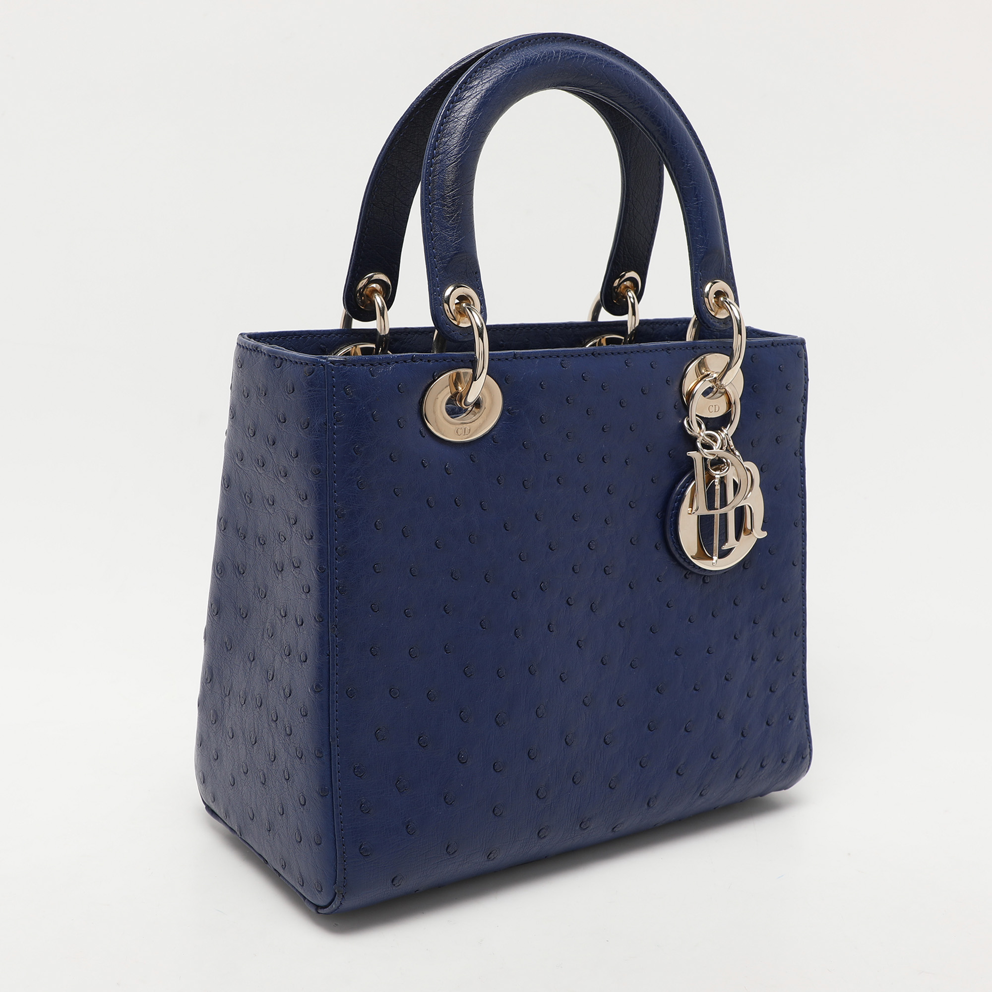 Dior Blue Ostrich Medium Lady Dior Tote