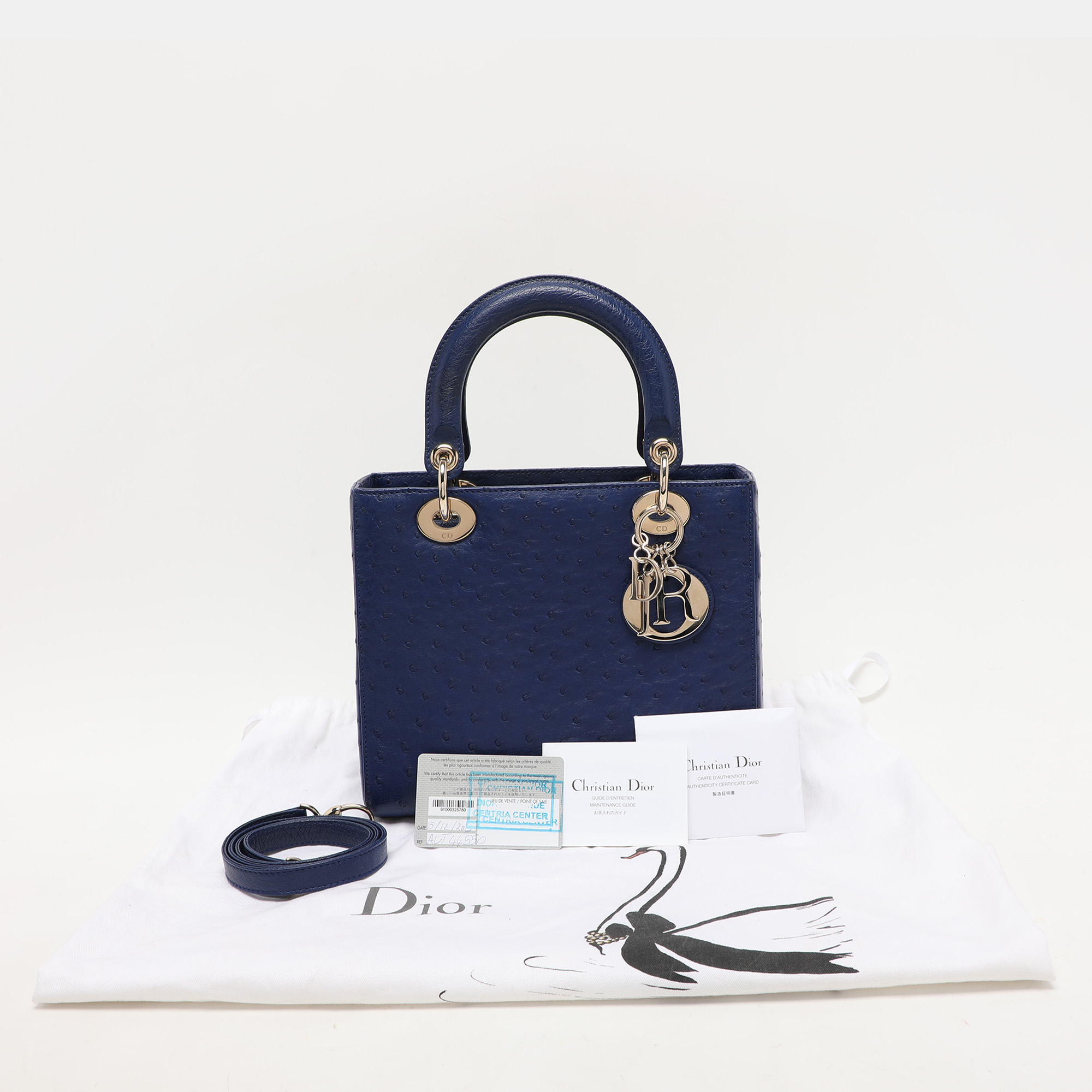 Dior Blue Ostrich Medium Lady Dior Tote