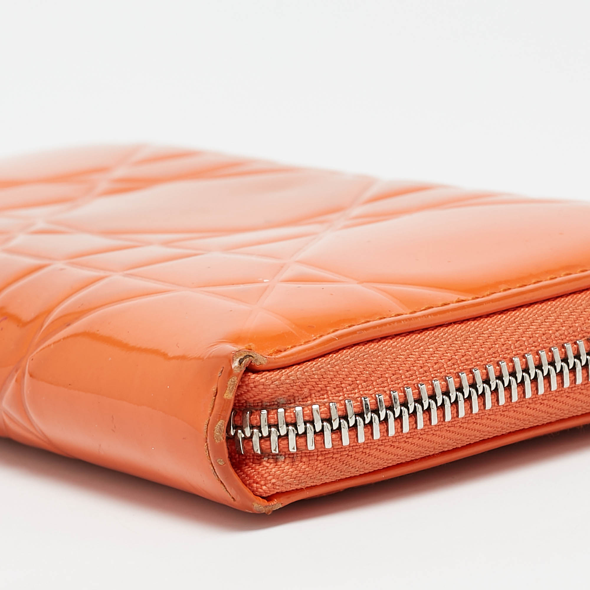 Dior Orange Patent Leather Lady Dior Zip Around Wallet