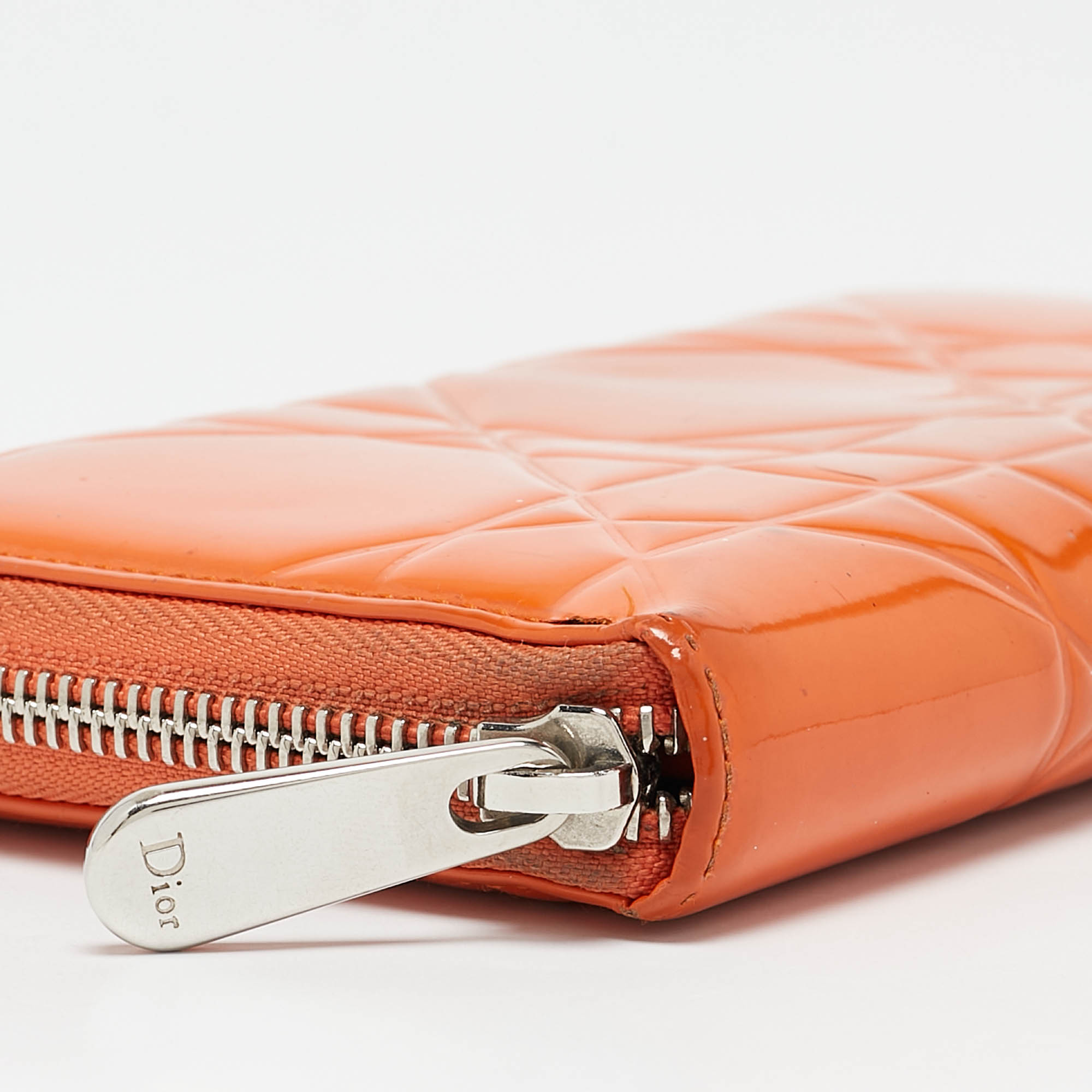 Dior Orange Patent Leather Lady Dior Zip Around Wallet