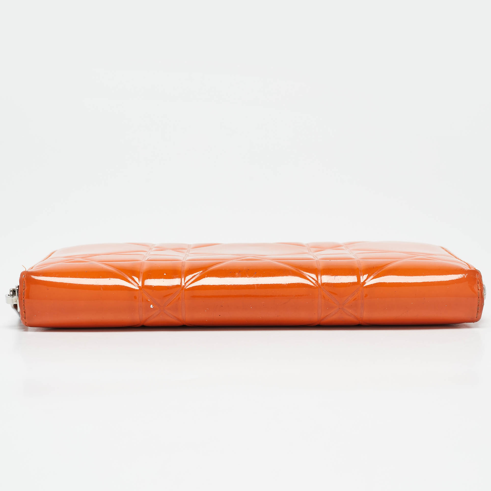 Dior Orange Patent Leather Lady Dior Zip Around Wallet