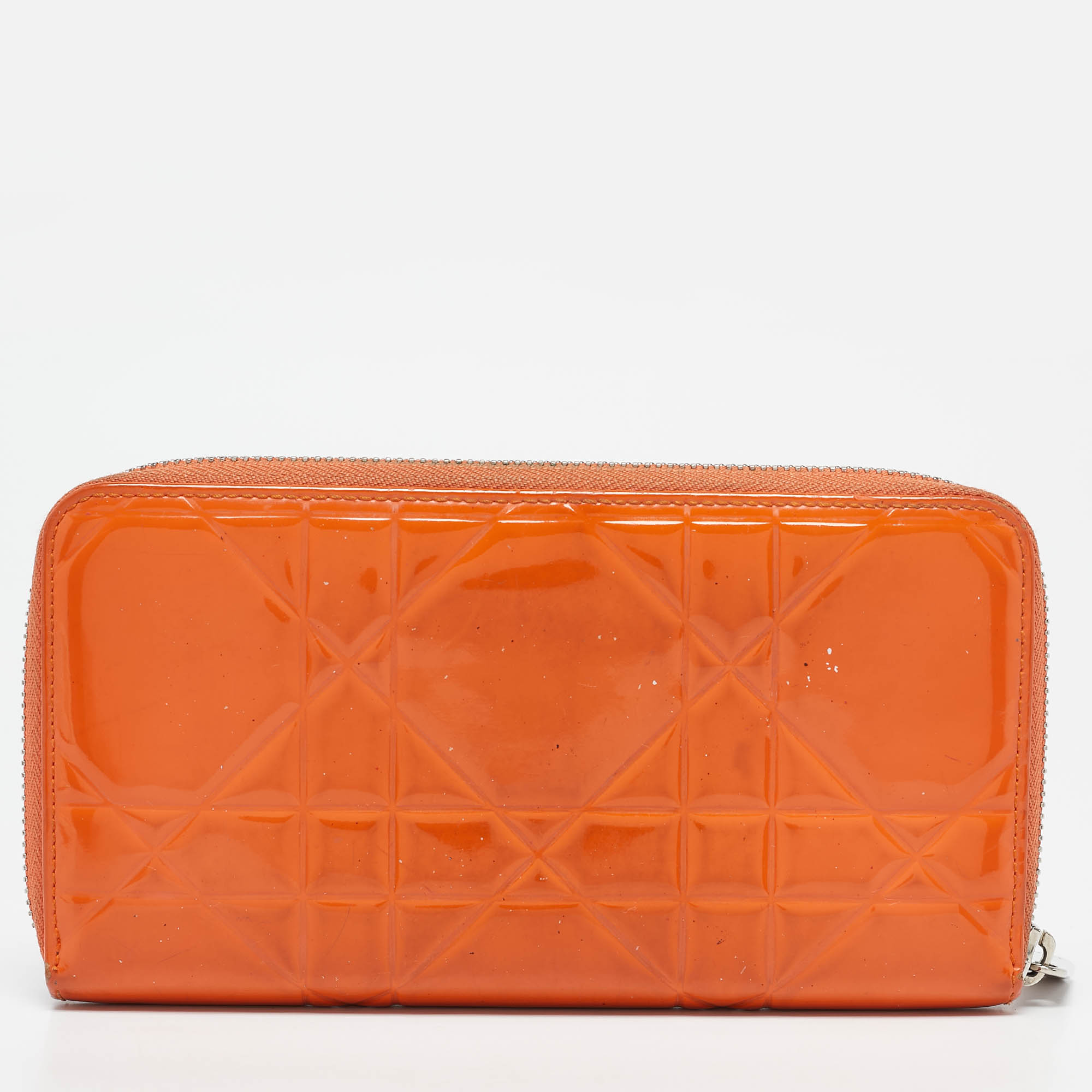 Dior Orange Patent Leather Lady Dior Zip Around Wallet