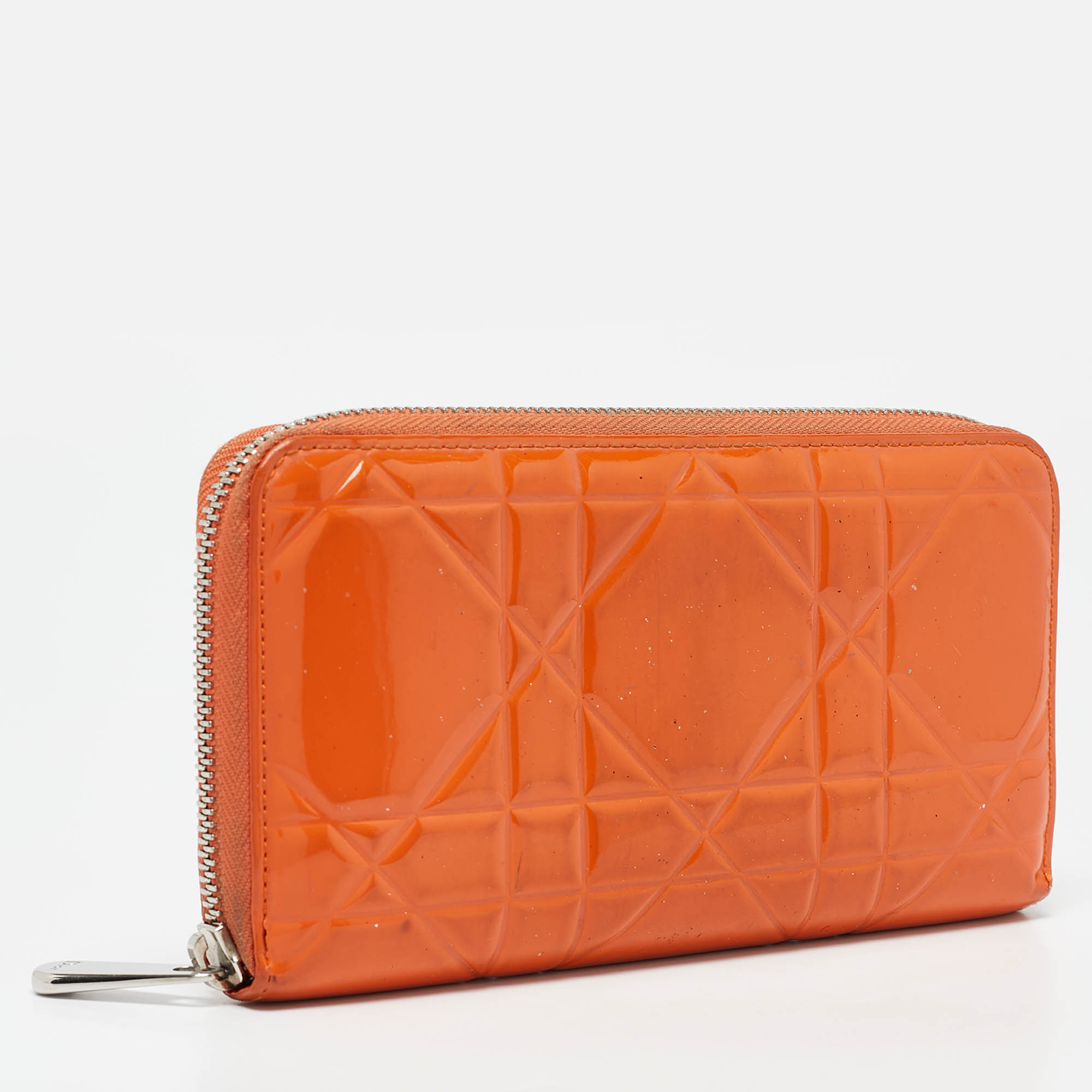 Dior Orange Patent Leather Lady Dior Zip Around Wallet