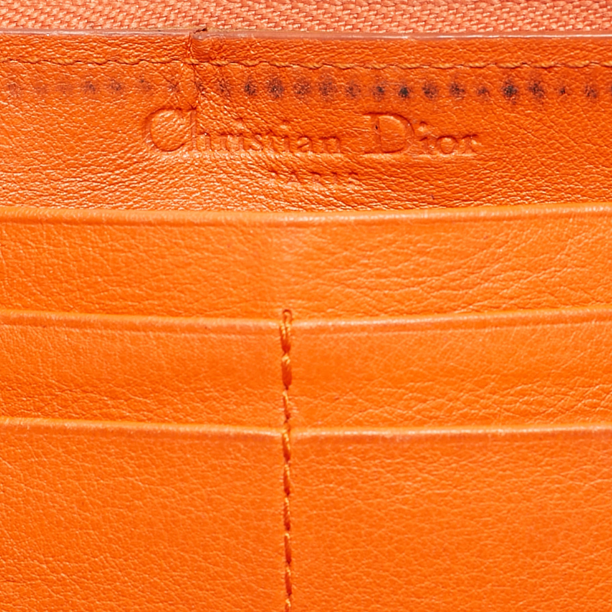 Dior Orange Patent Leather Lady Dior Zip Around Wallet