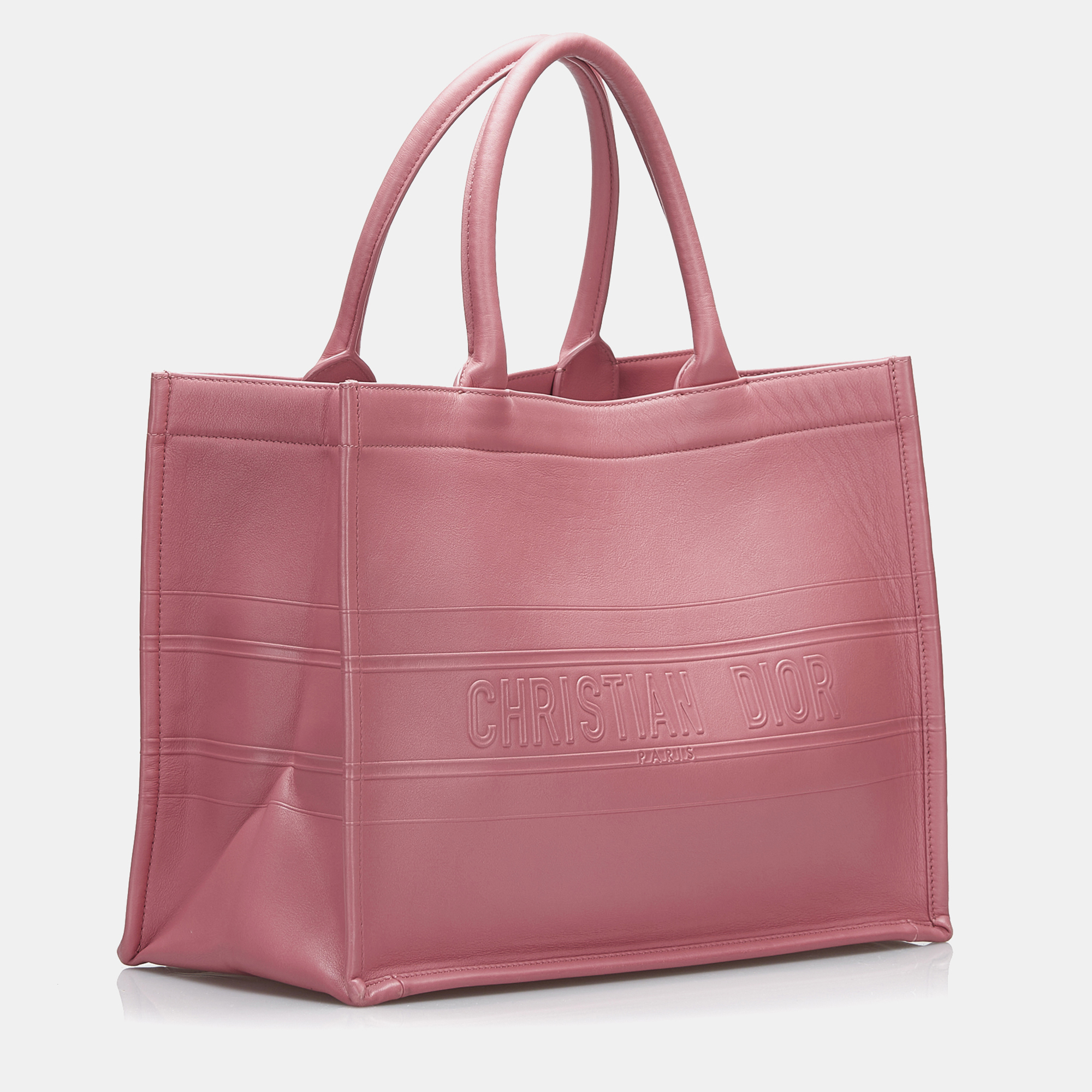 Dior Pink Leather Dior Medium Embossed Book Tote