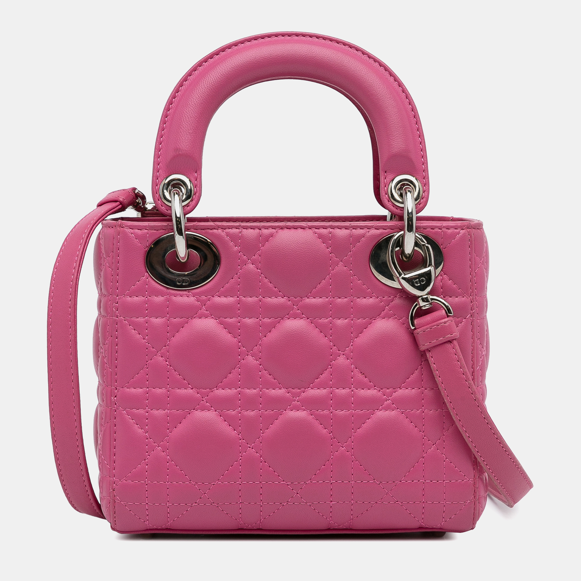 Dior Pink Leather Dior Mini Lambskin Cannage Lady Dior