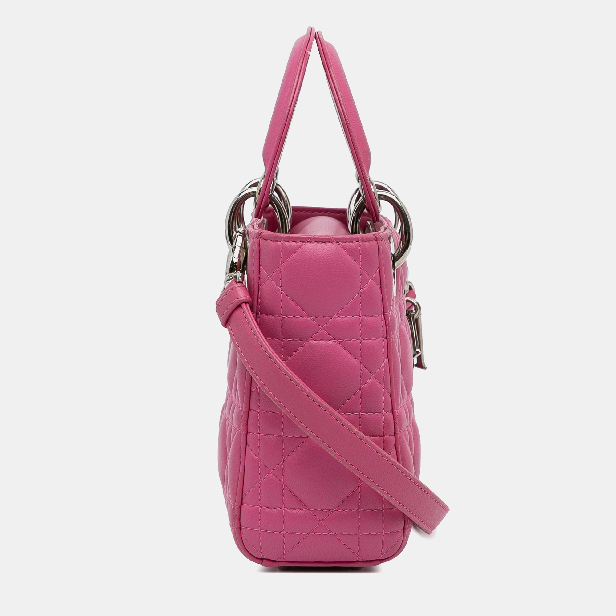 Dior Pink Leather Dior Mini Lambskin Cannage Lady Dior