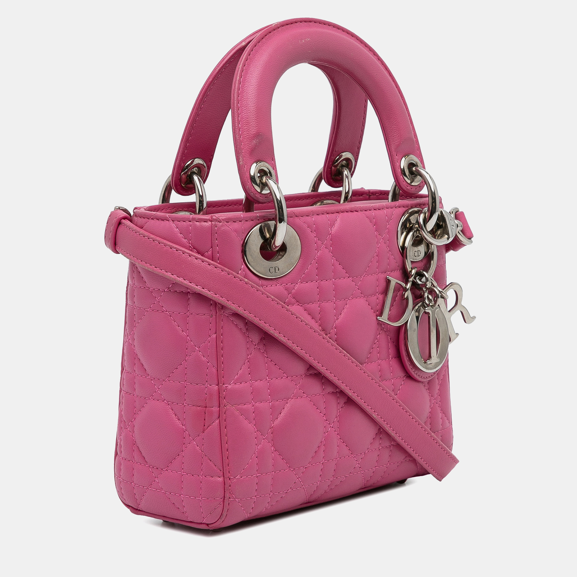 Dior Pink Leather Dior Mini Lambskin Cannage Lady Dior