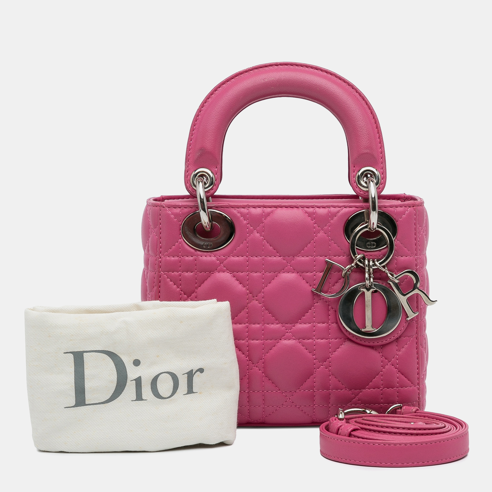 Dior Pink Leather Dior Mini Lambskin Cannage Lady Dior