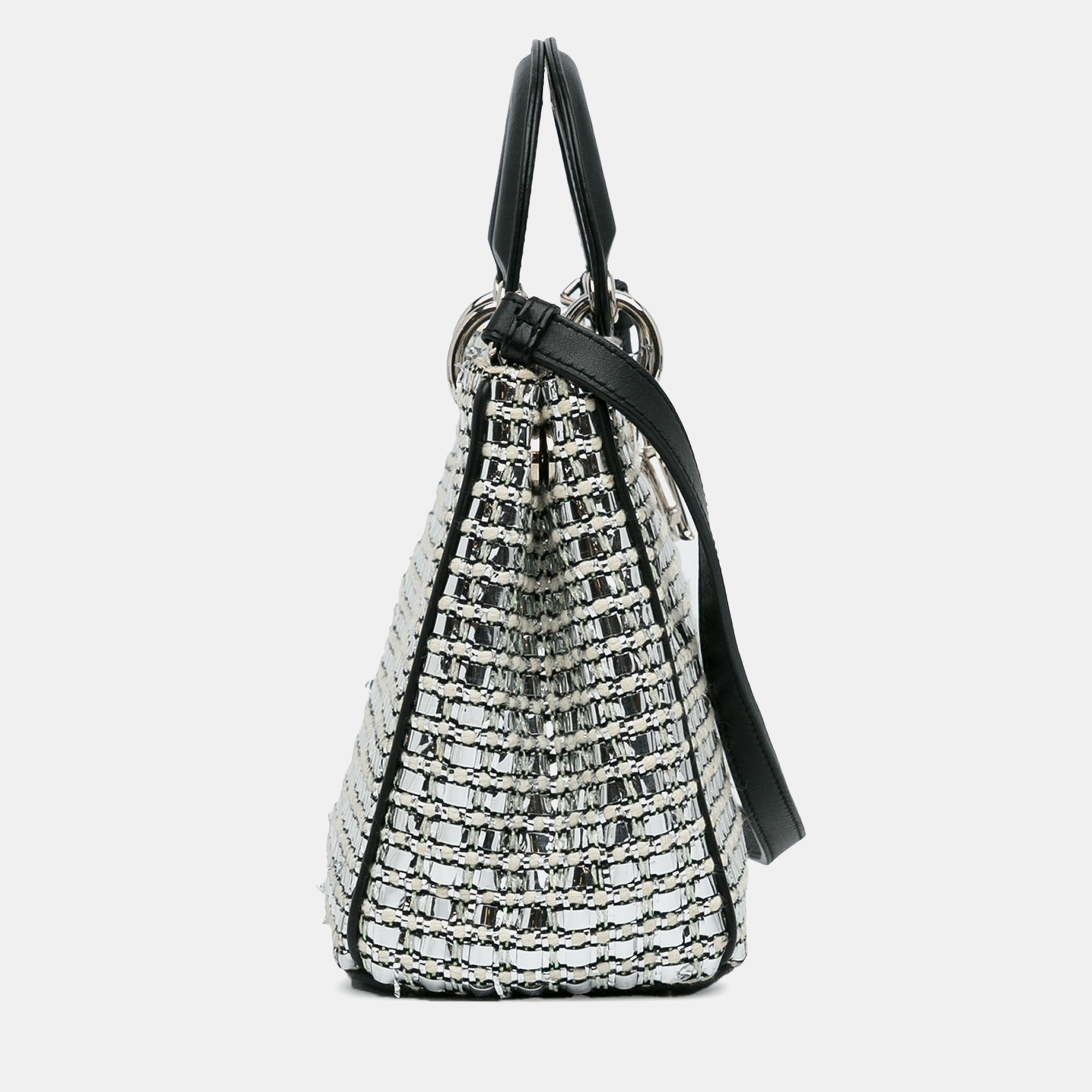 Dior Black Silver Tweed Dior Small Tweed Patch Diorissimo Tote