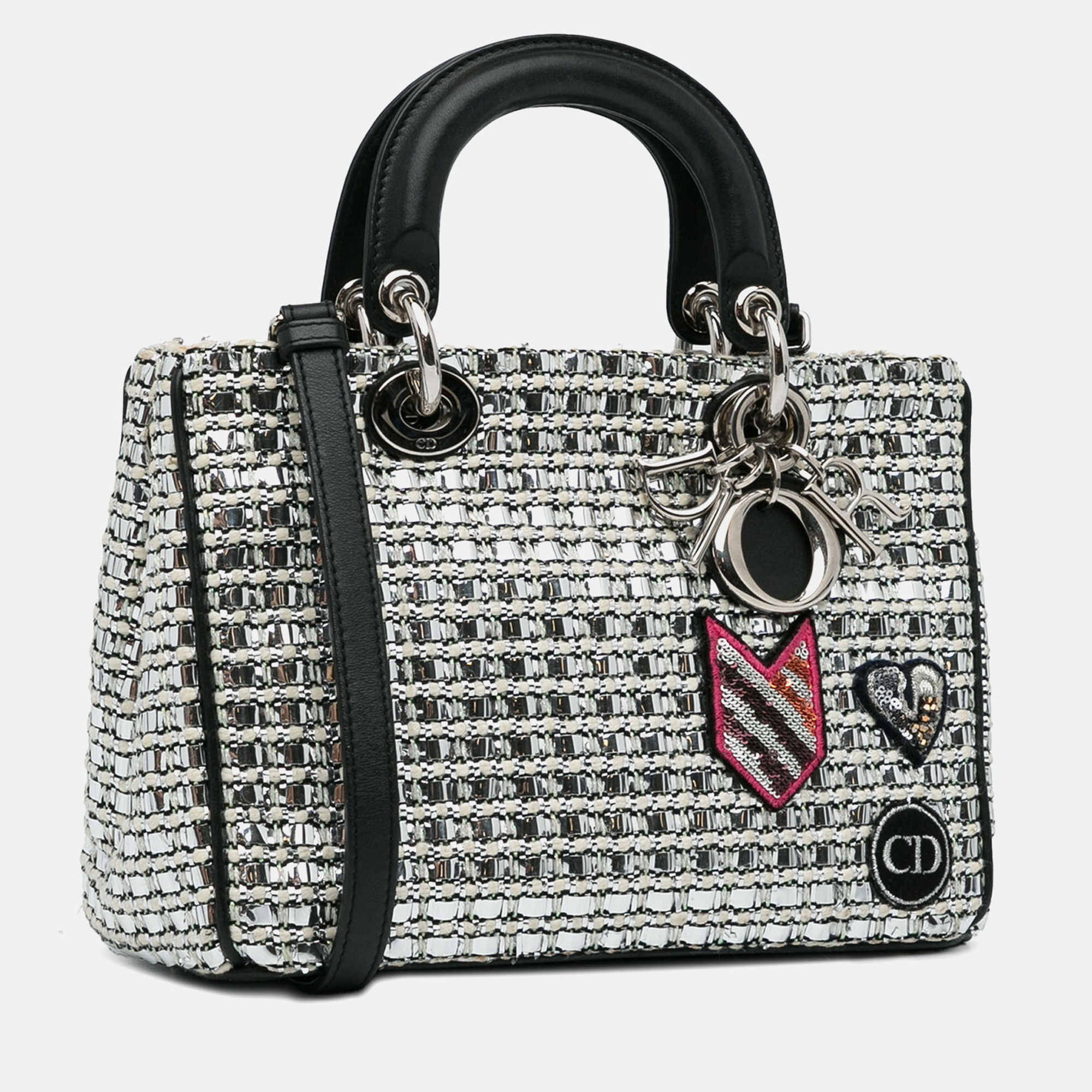 Dior Black Silver Tweed Dior Small Tweed Patch Diorissimo Tote